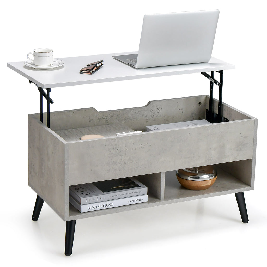 Lift Up Top Coffee Table with Hidden Storage Compartment and Open Shelf-Grey