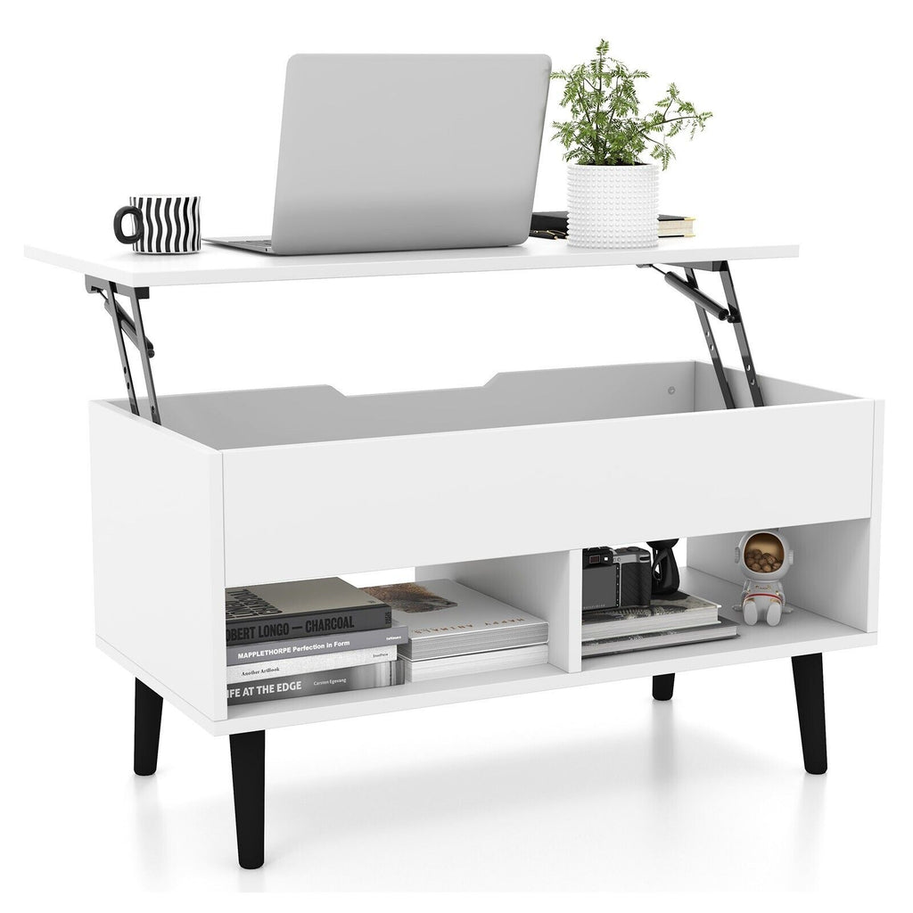 Lift Up Top Coffee Table with Hidden Storage Compartment and Open Shelf-White
