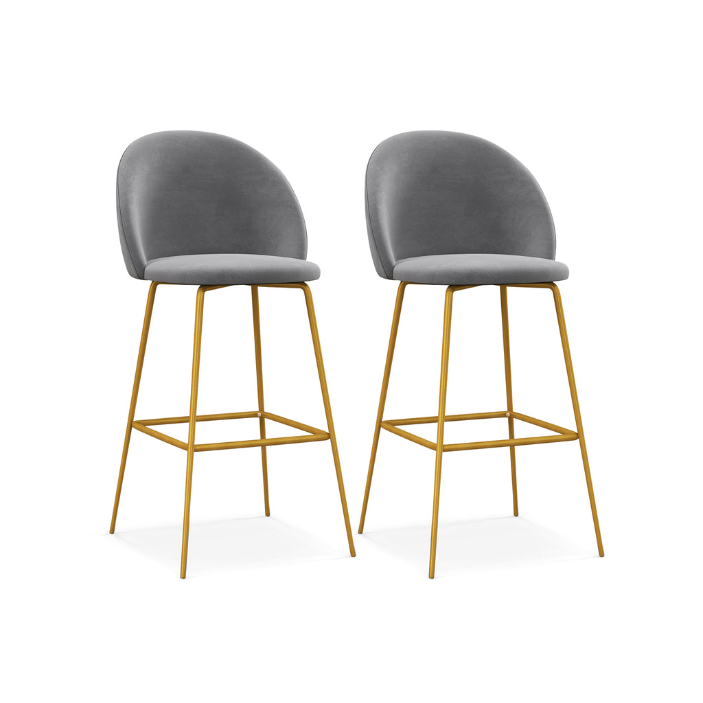 Bar Stools Set of 2 with Curved Backs and Padded Seats-Grey