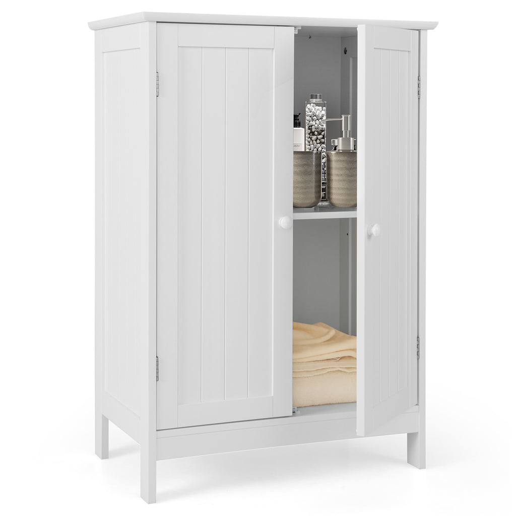 Double Door Bathroom Floor Cabinet with Shelf-White