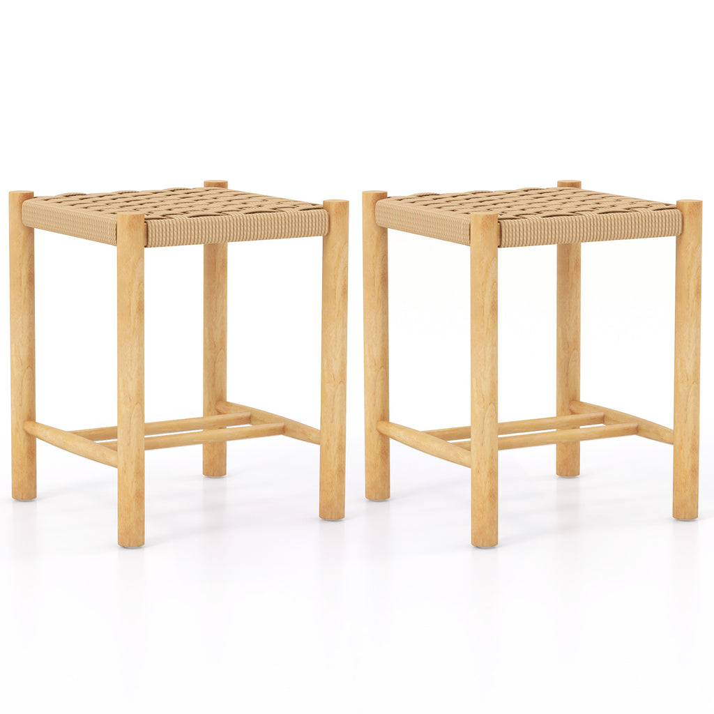 Dining Stool Set of 2 with Rubber Wood Frame and Woven Paper Seat-36 x 36 x 45cm