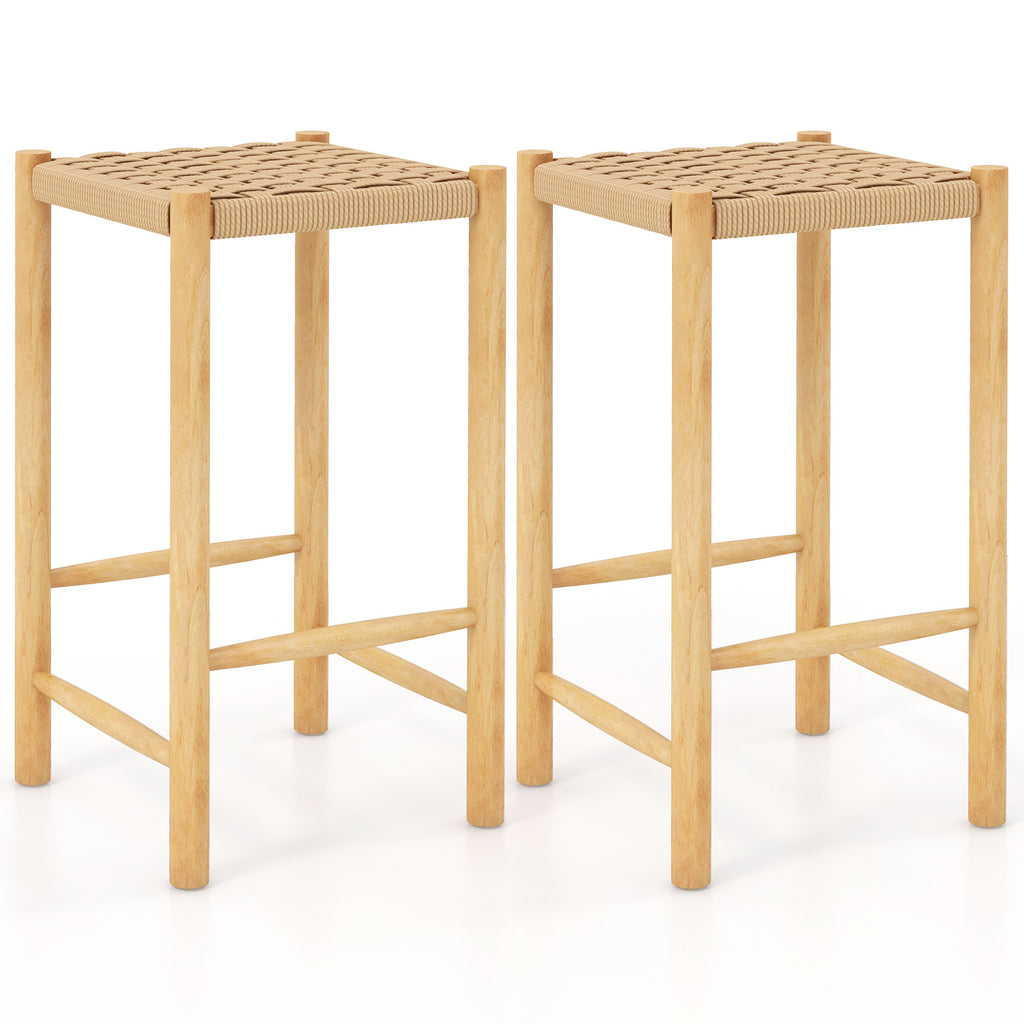 Dining Stool Set of 2 with Rubber Wood Frame and Woven Paper Seat-36 x 36 x 65cm