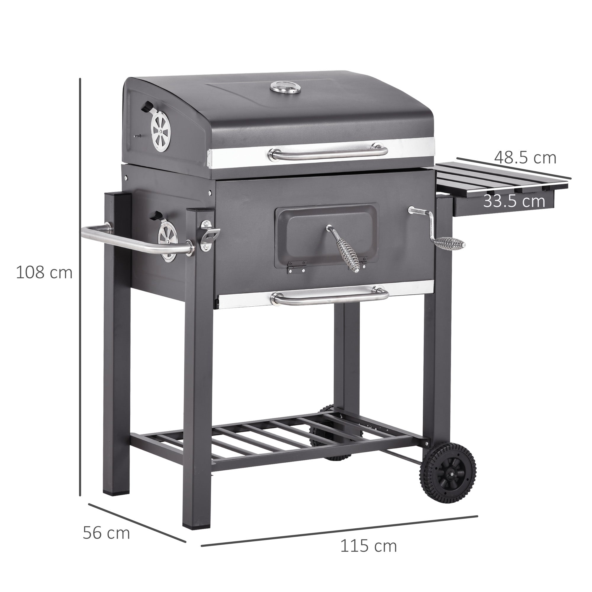 Charcoal Grill BBQ Trolley Smoker Barbecue Shelf Side Table Wheels - Inspirely