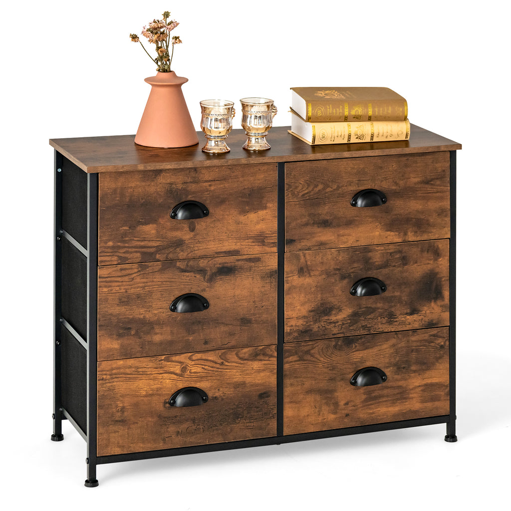 Dresser with 6 Foldable Fabric Drawers Living Room Bedroom-Rustic Brown