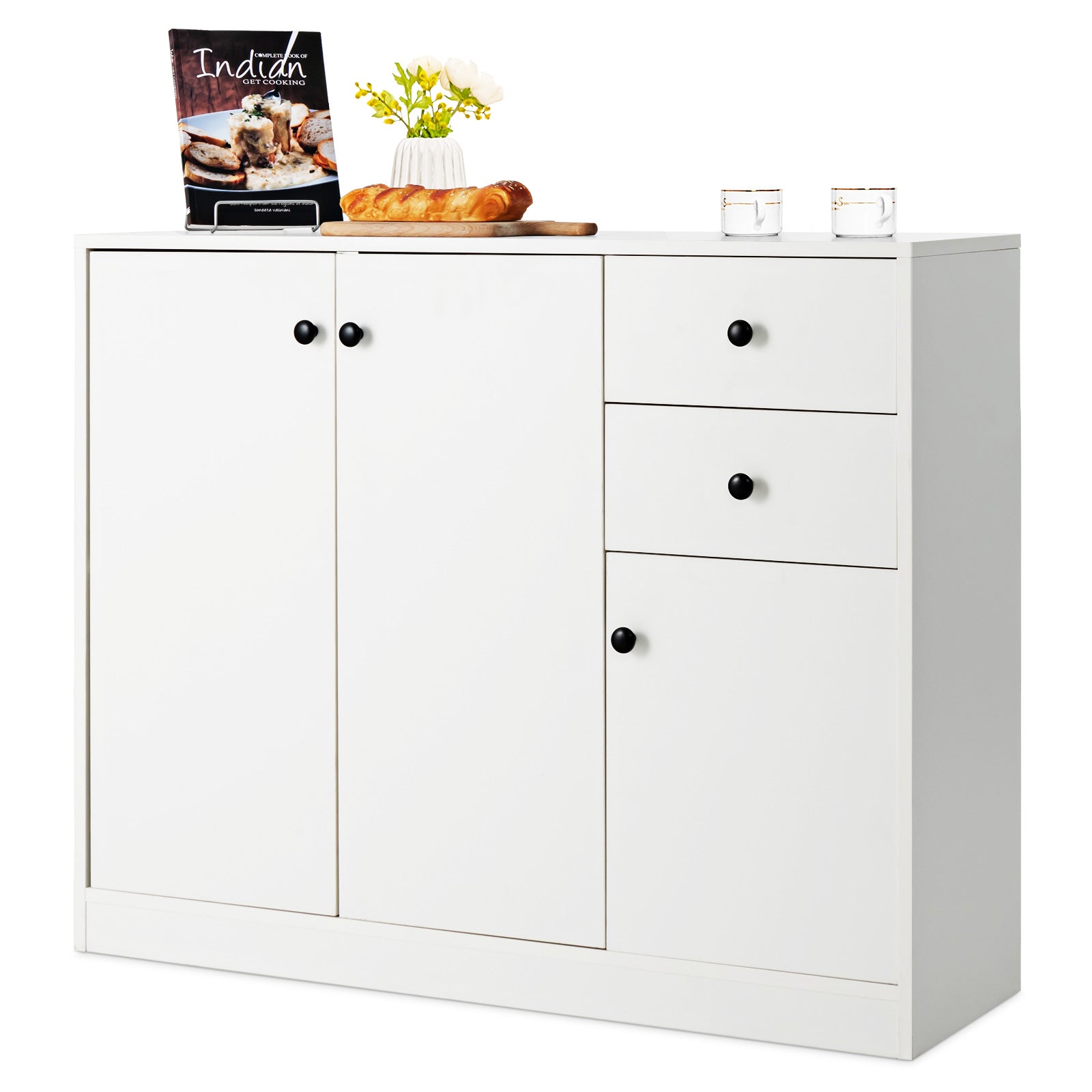 Modern Buffet Sideboard with 2 Pull-out Drawers and 3 Doors-White