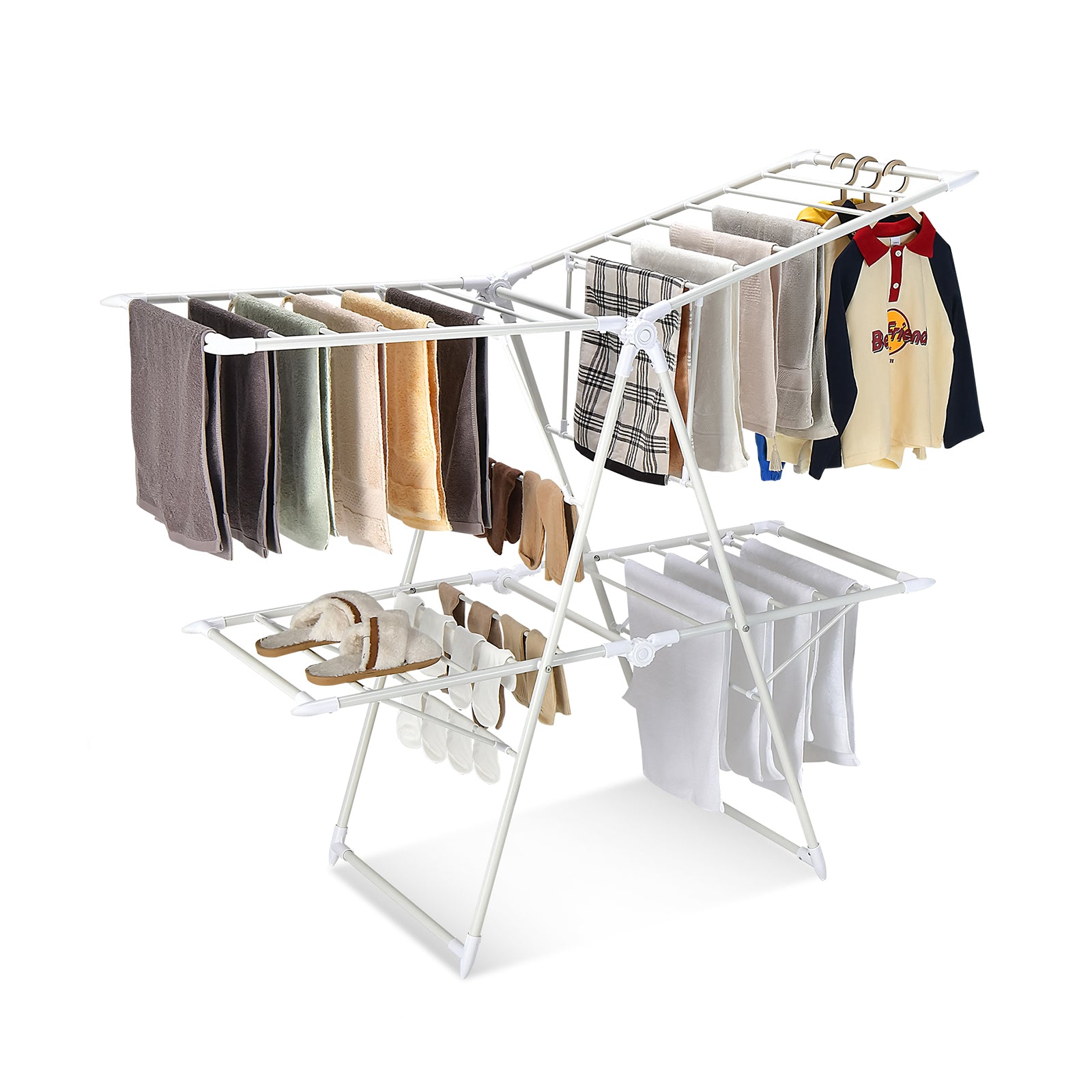 Foldable Clothes Drying Rack with 28 Hanging Rails-White
