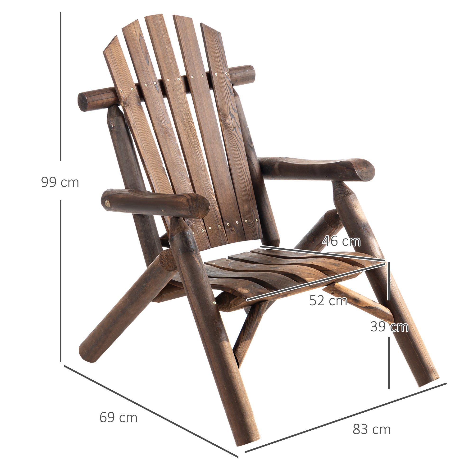 Outsunny Wooden Adirondack Chair w/ Ergonomic Design and Fir Wood Frame Garden Patio Furniture for Lounging and Relaxing, Carbonized Color - Inspirely