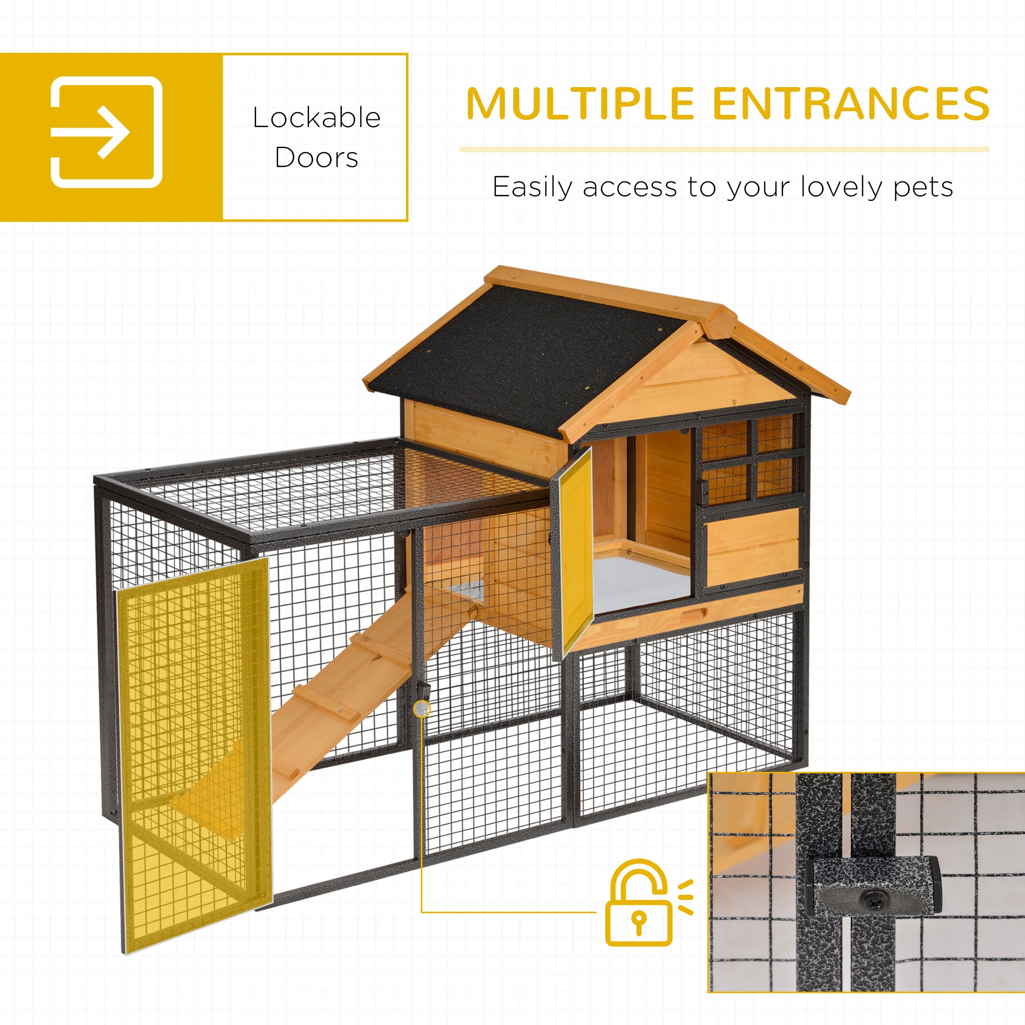 PawHut Wood-metal Rabbit Hutch Elevated Pet Bunny House Rabbit Cage with Slide-Out Tray Outdoor - Inspirely