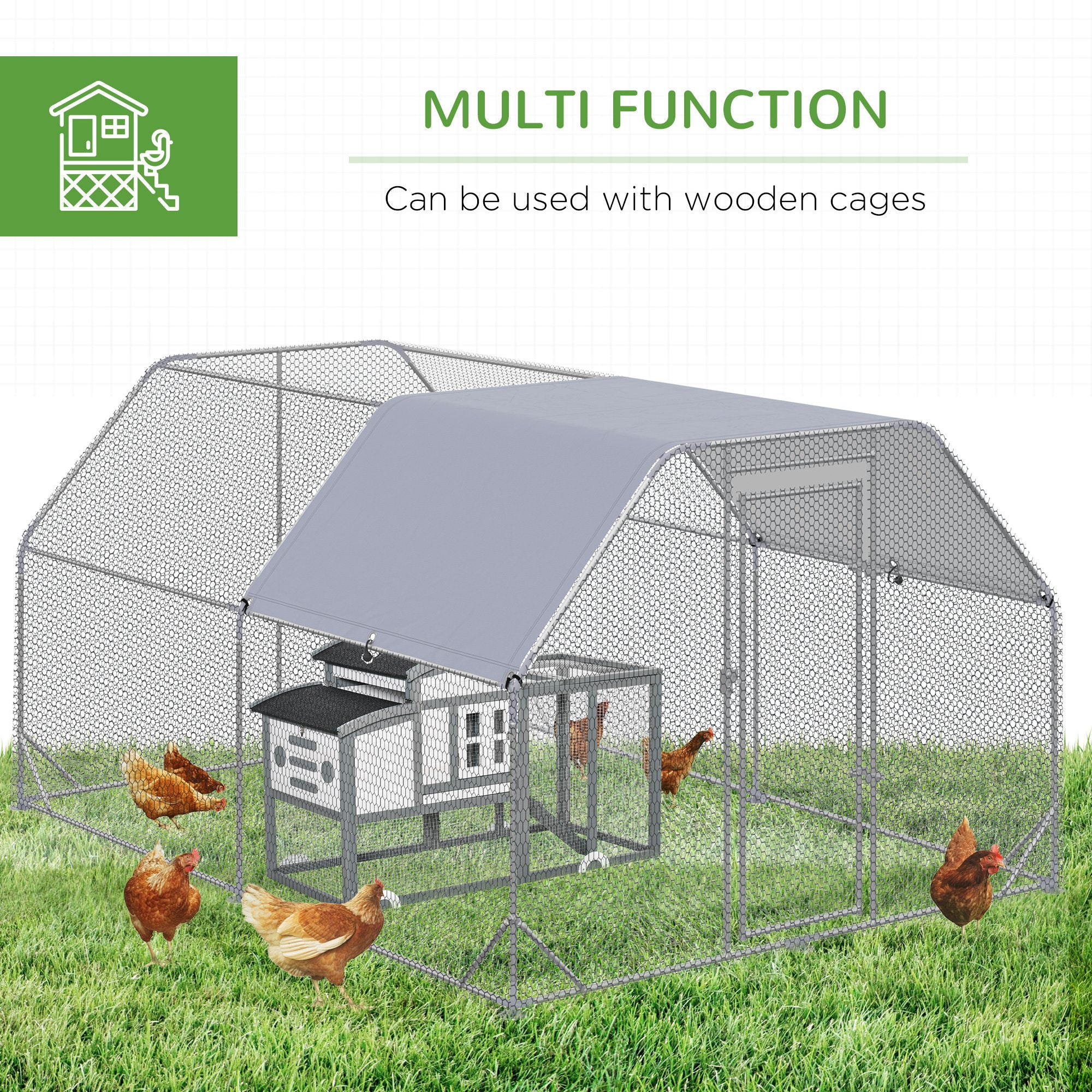 PawHut Chicken Run with Roof, Walk In Chicken Coop for 10-12 Chickens, Hen House Duck Pen Outdoor, 380x280x195 cm