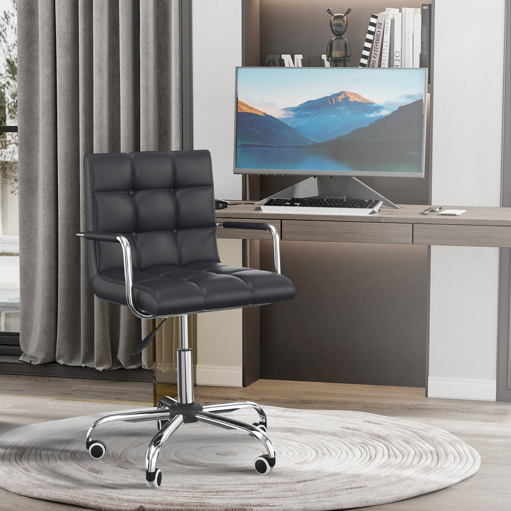 Vinsetto Mid Back PU Leather Home Office Desk Chair Swivel Computer Chair with Arm, Wheels, Adjustable Height, Black
