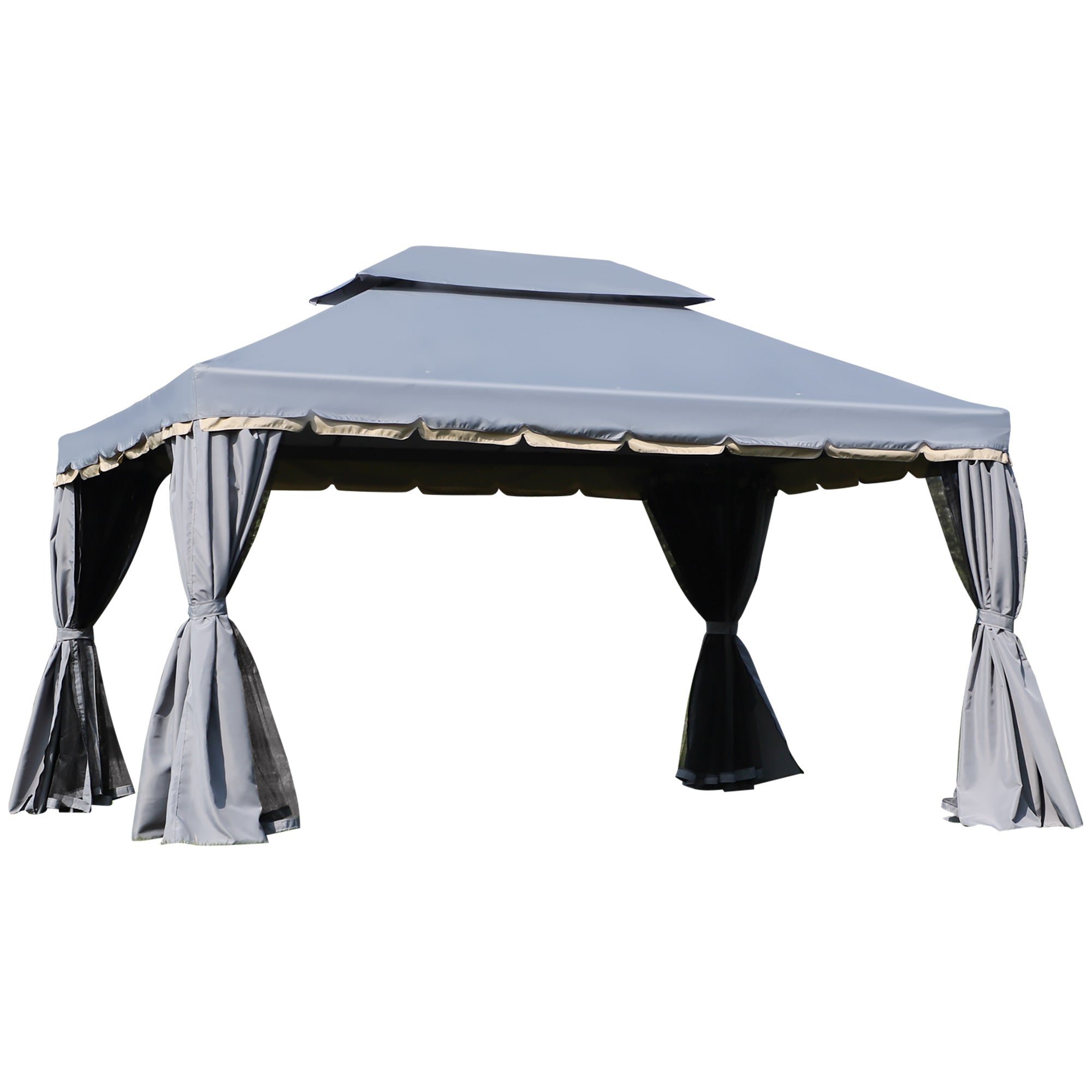Outsunny 3 x 4m Aluminium Alloy Gazebo Marquee Canopy Pavilion Patio Garden Party Tent Shelter with Nets and Sidewalls - Grey - Inspirely