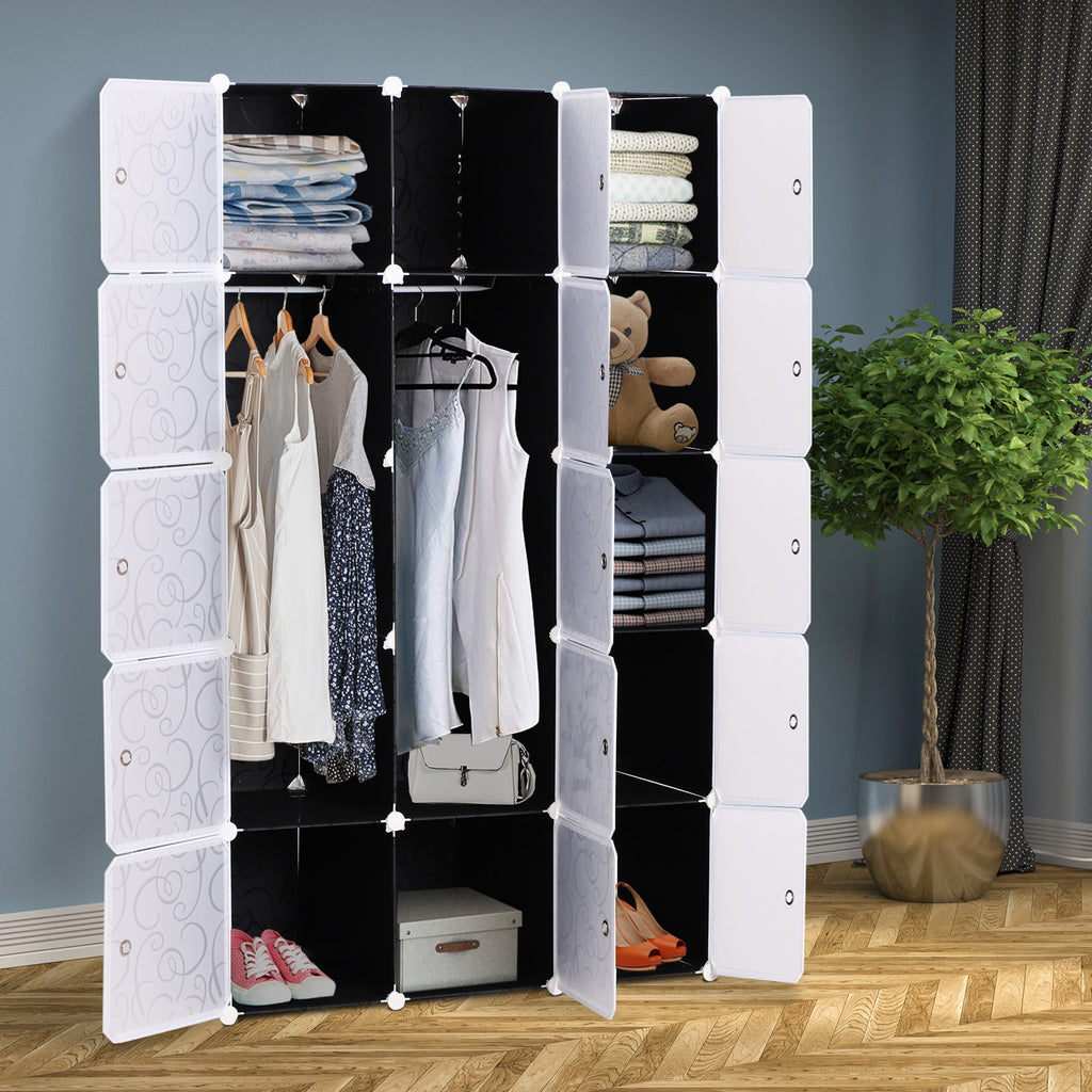 HOMCOM Cube DIY Wardrobe Portable Interlocking Plastic Modular Closet Bedroom Clothes Organiser Storage Cabinet - Inspirely