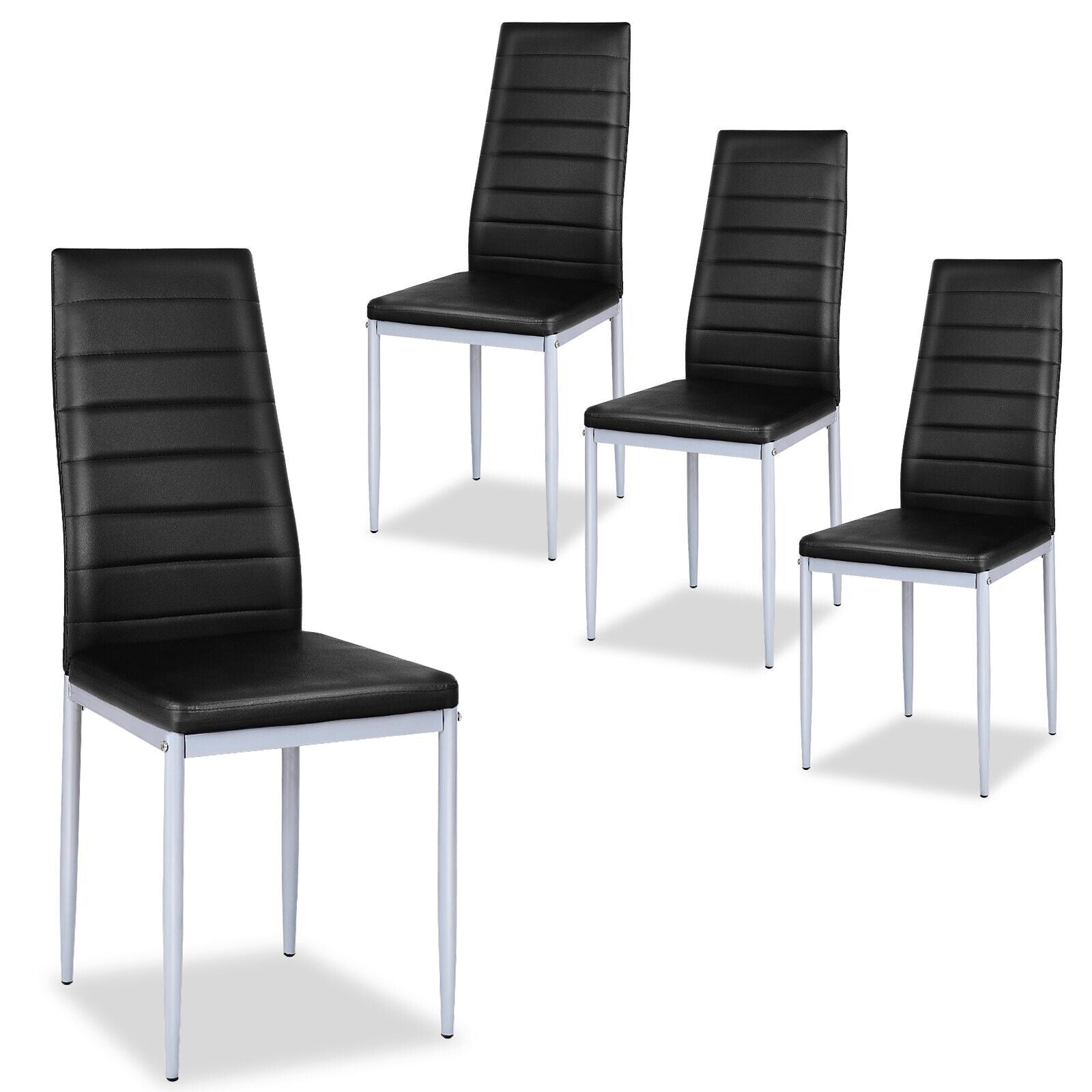Set of 4 Armless Upholstered Dining Chairs with High Back-Black