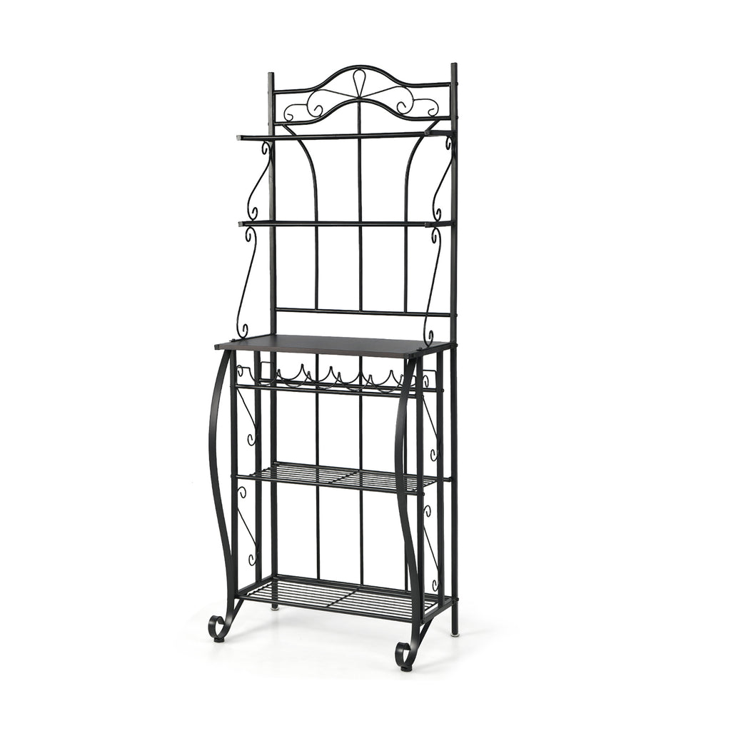 5 Tier Freestanding Baker's Rack with Wine Rack and Adjustable Foot Pads