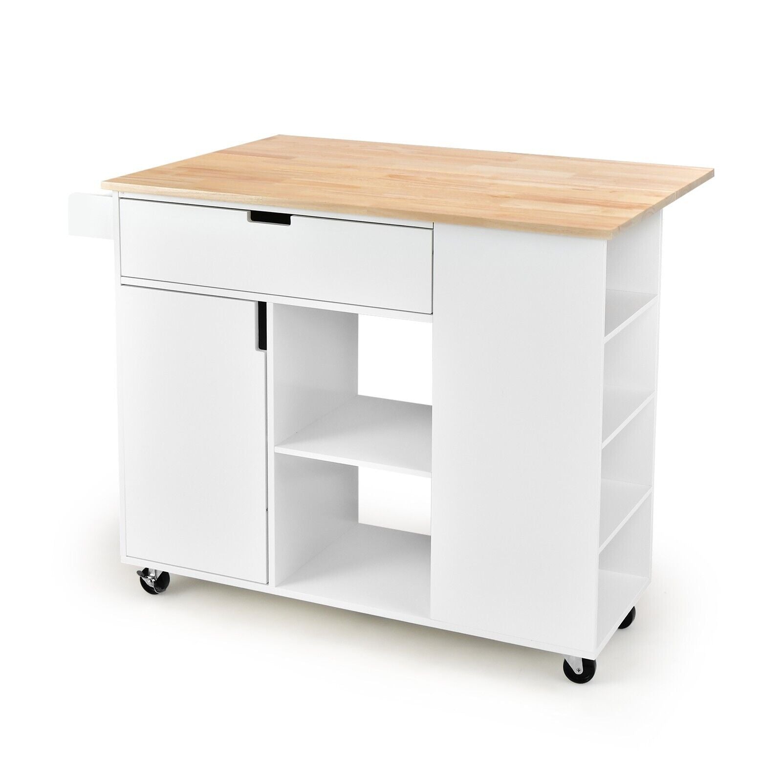 Drop-Leaf Kitchen Island with Rubber Wood Top-White