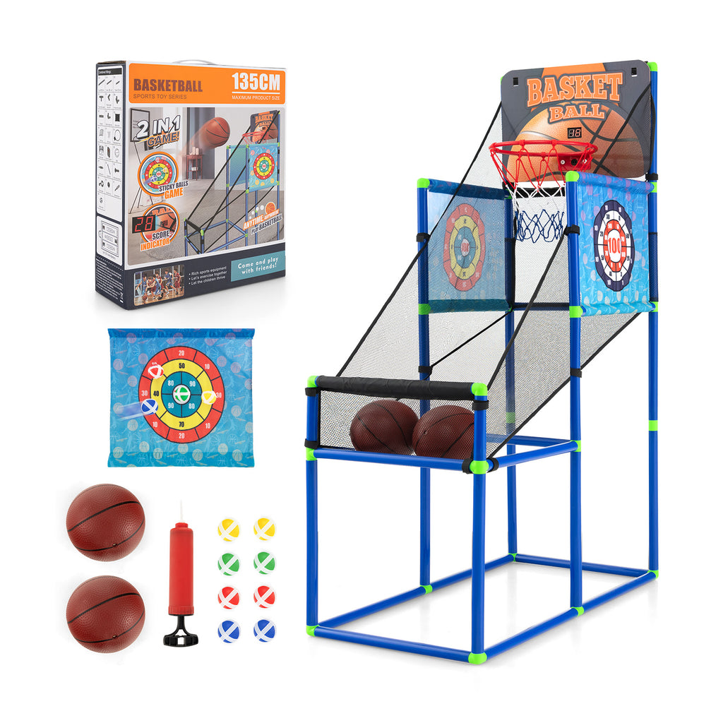 2-in-1 Kids Basketball Arcade Game with Electronic Scoreboard