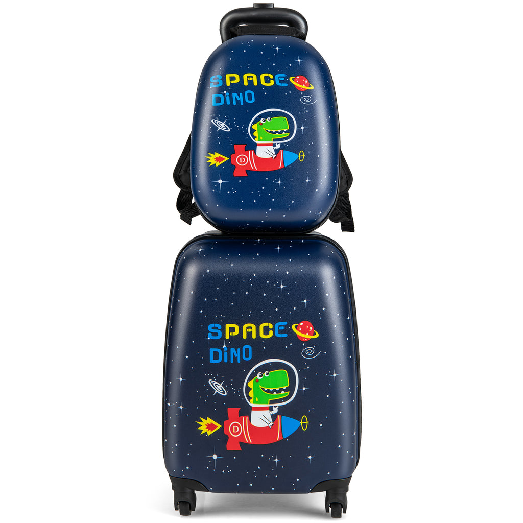 2 Pieces Kids Luggage Set with Wheels and Height Adjustable Handle-Black