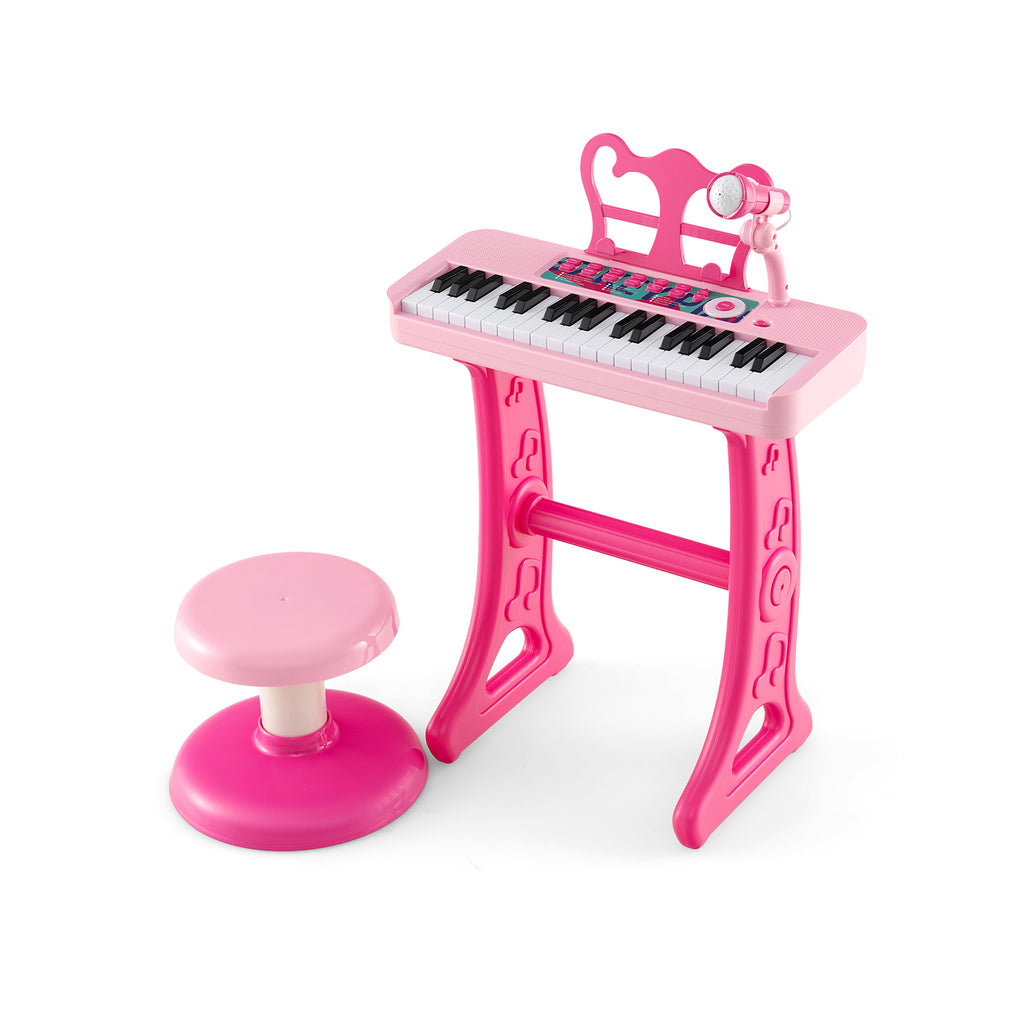 37-Key Kids Piano Keyboard Electronic Instrument with Microphone-Pink