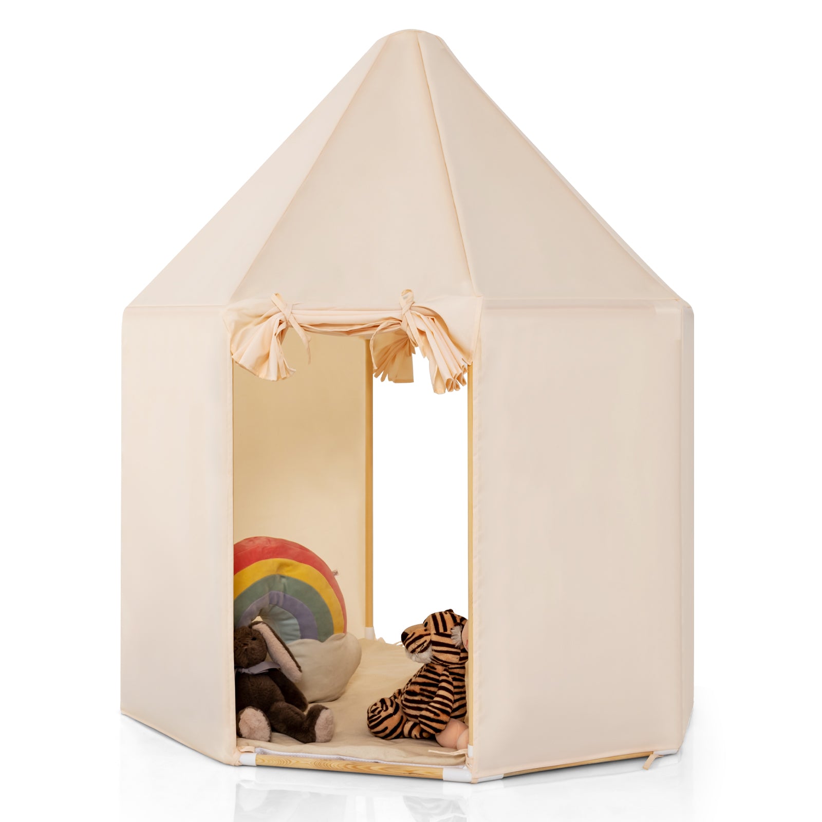 Kids Play Tent with 2 Doors Design and Washable Mat-Beige