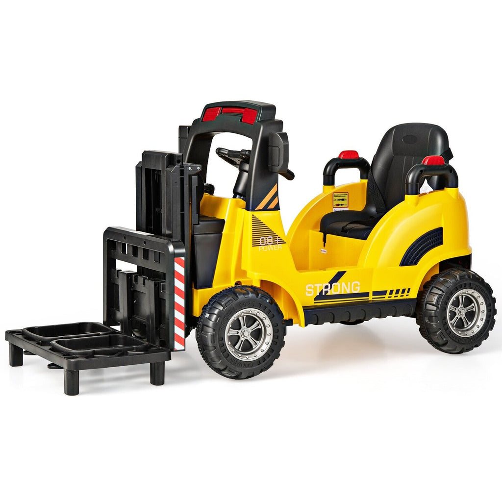 12V Kids Ride on Forklift with Detachable Lift Pallet Yellow