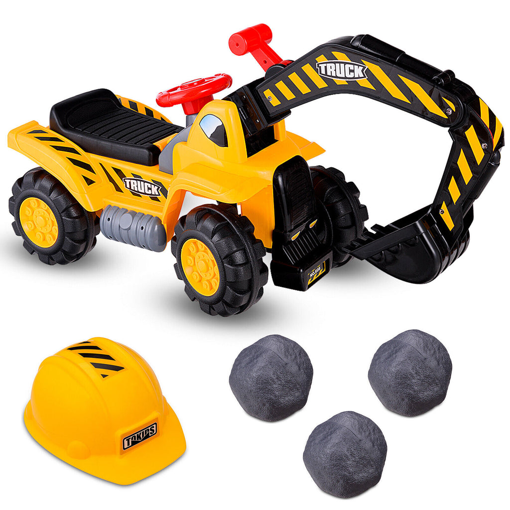 Kids Ride on Digger with Safety Helmet and Toy Stones