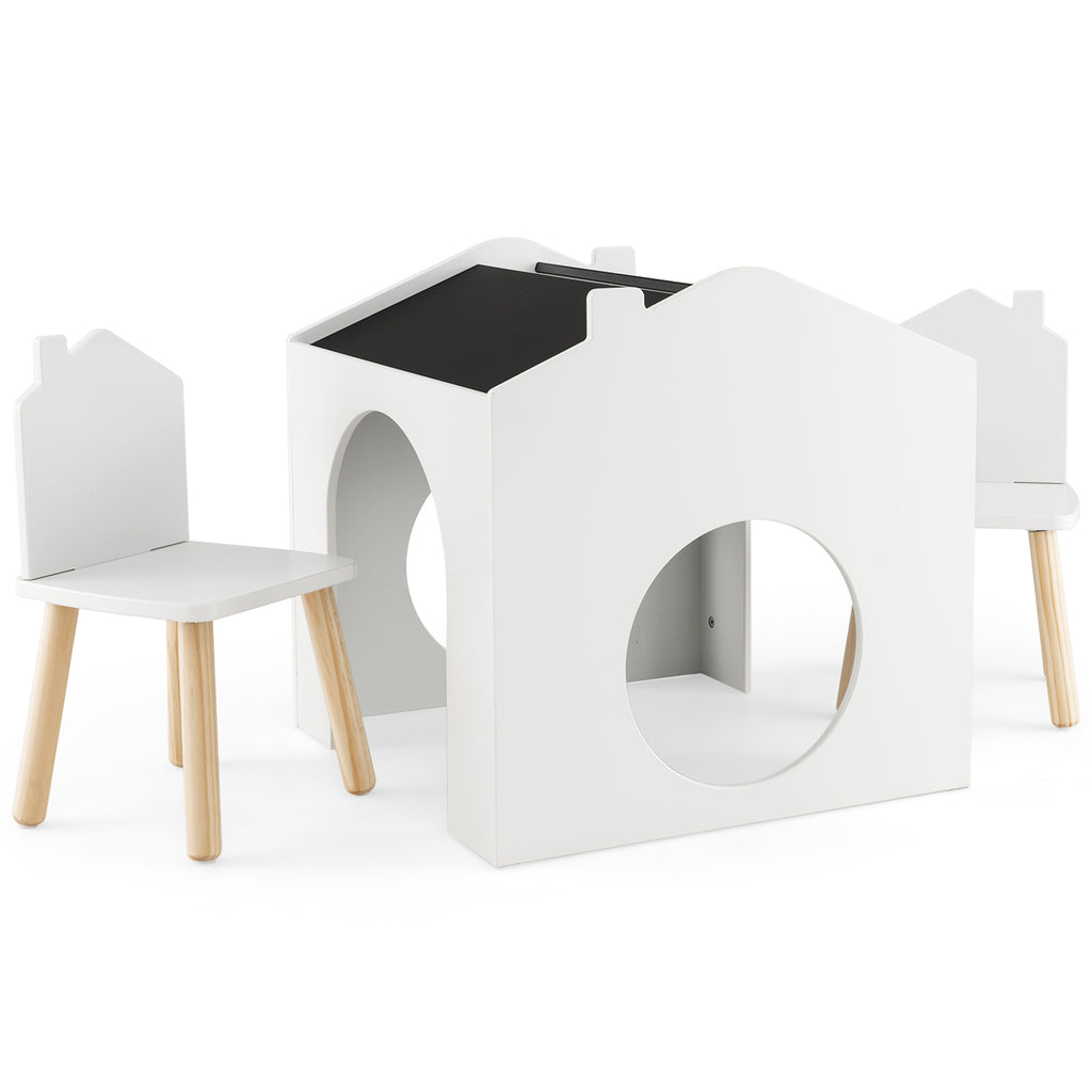 3 Pieces Wooden Kids Table and Chair Set with Chalkboards-White