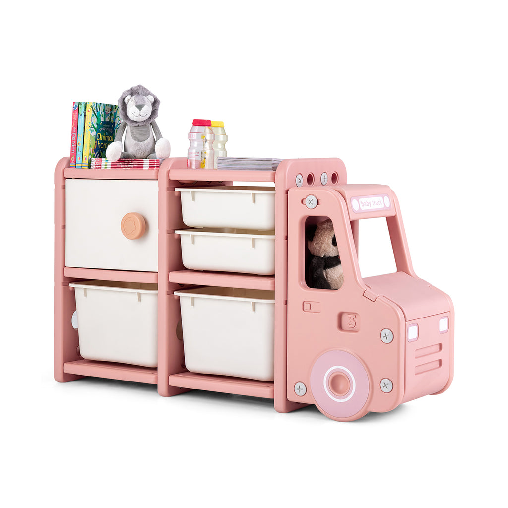Truck-shaped Toddler Storage Cabinet Kids Toy Organizer-Pink
