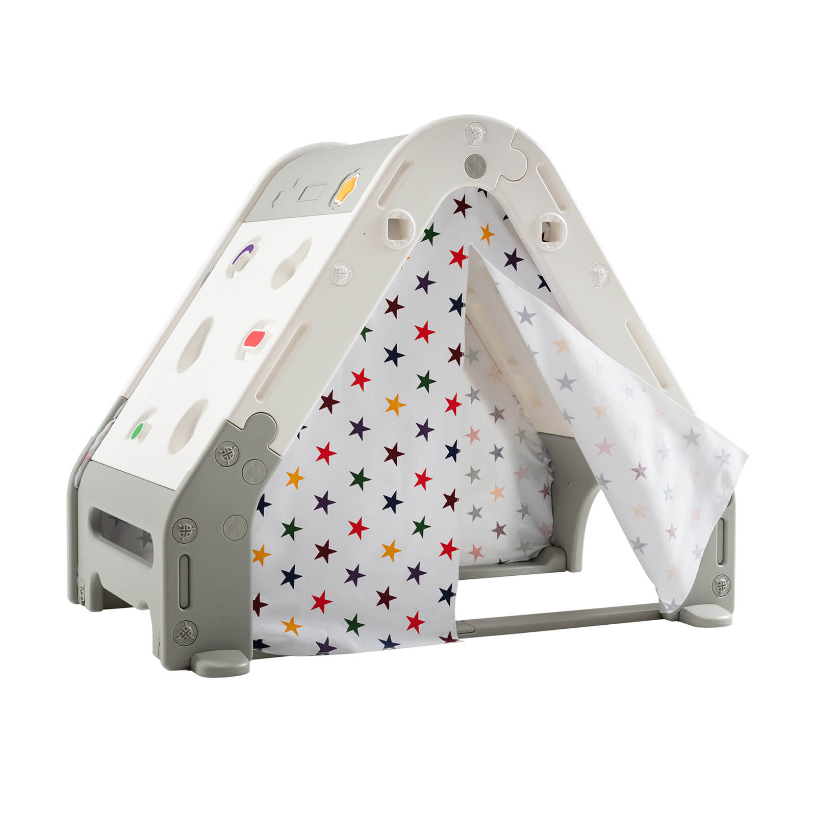 Kids Triangle Climber with Tent Cover and White Board-Grey