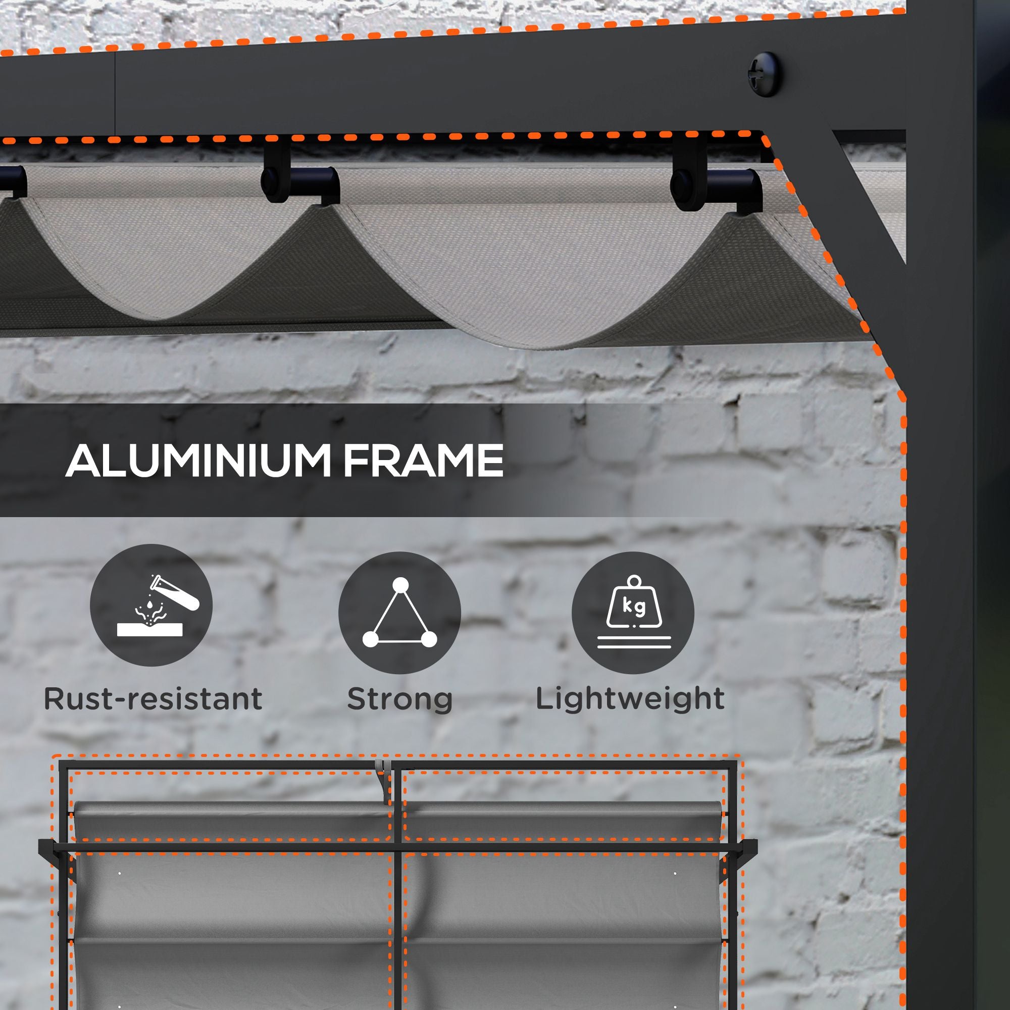 Outsunny 3 x 3(m) Retractable Pergola, Garden Gazebo Shelter with Aluminium Frame, for Grill, Patio, Deck, Dark Grey