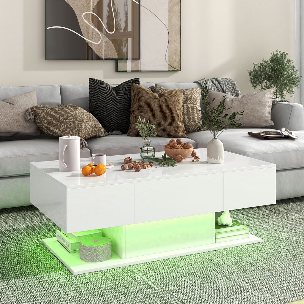 LED Coffee Table with 2 Drawers and Remote Control-White