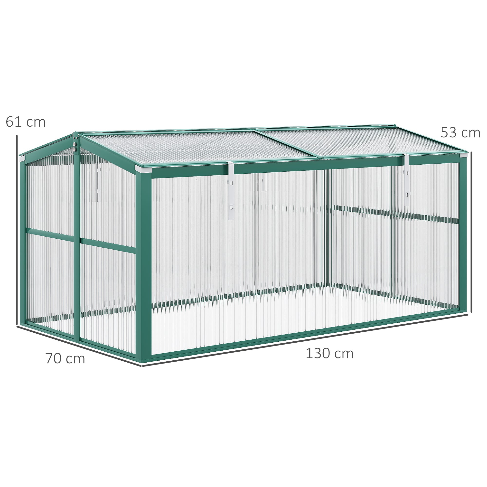 Outsunny Aluminium Polycarbonate Greenhouse Cold Frame Grow House, Openable Top for Flowers and Vegetables, 130x70x61cm