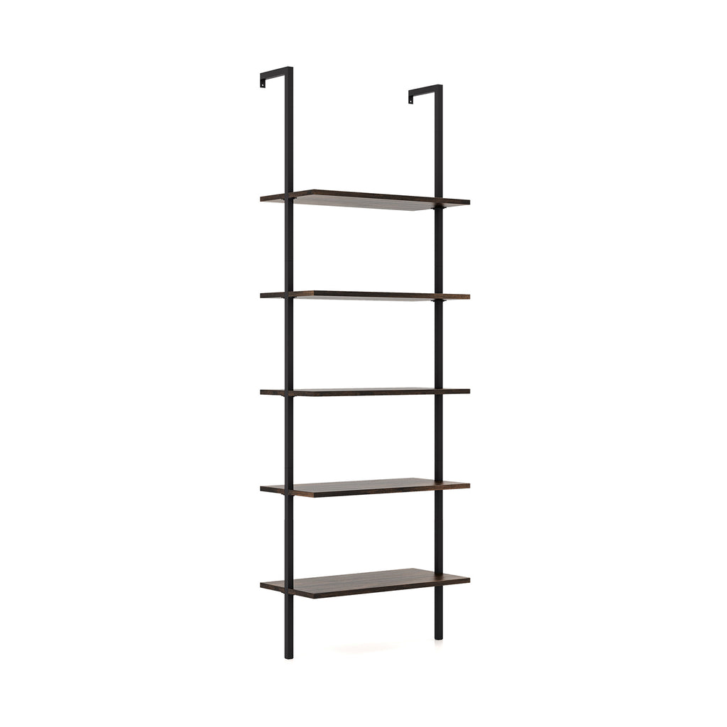 5-Tier Ladder Shelf with Steel Frame for Living Room Bedroom Office-Coffee