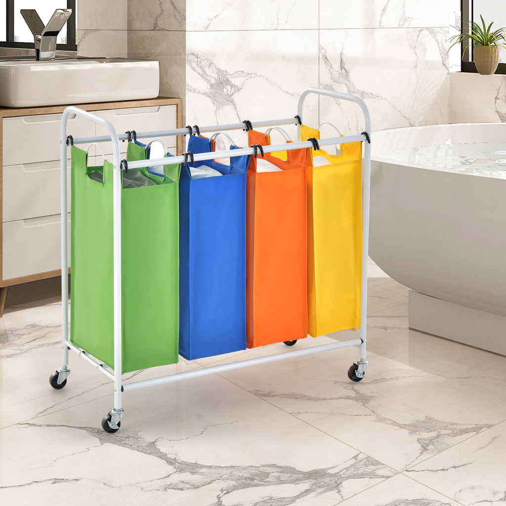 136L Large Capacity 4-Section Laundry Sorter with 4-colour Removable Laundry Baskets