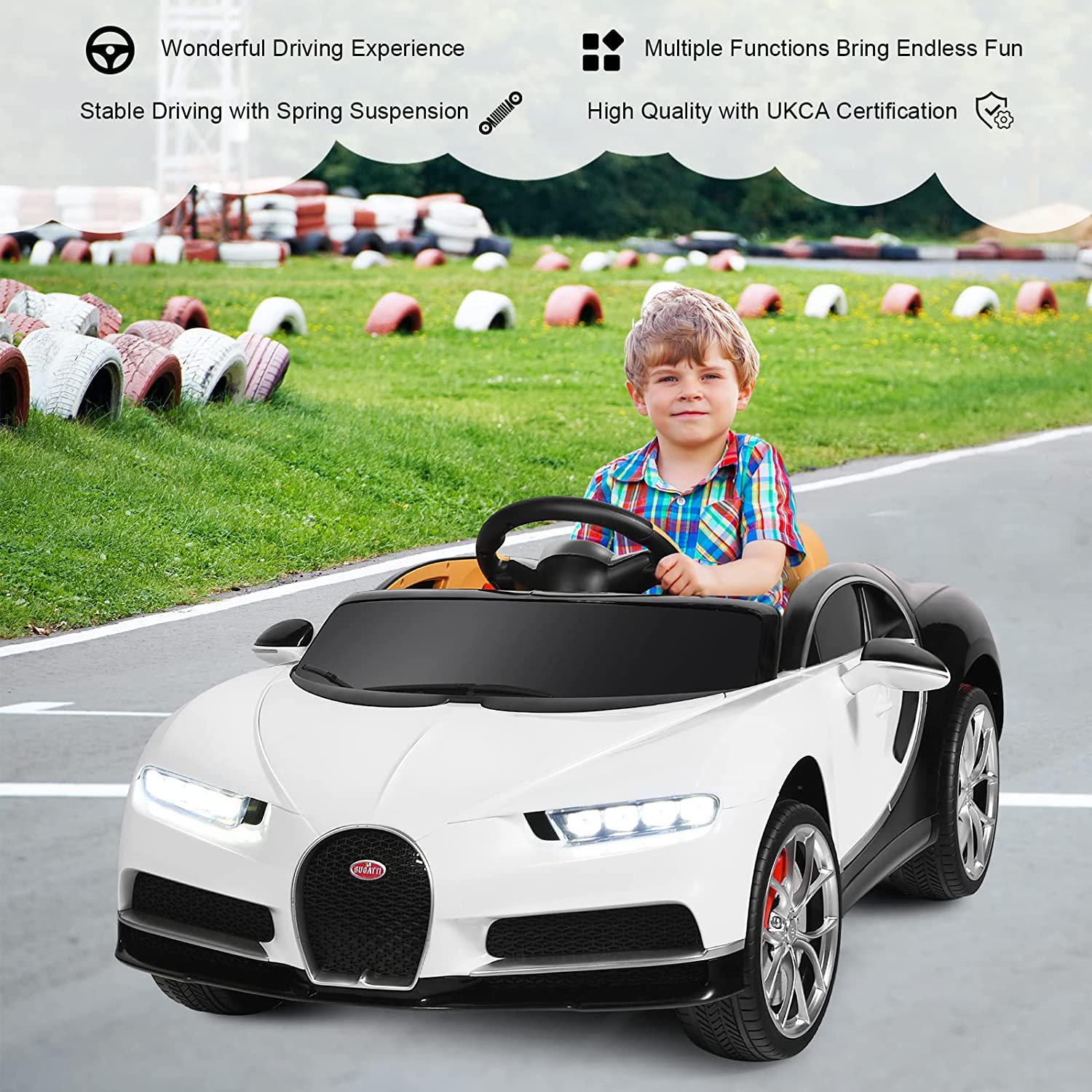 12V Kids Licensed Battery Powered Vehicle with Remote Control-White