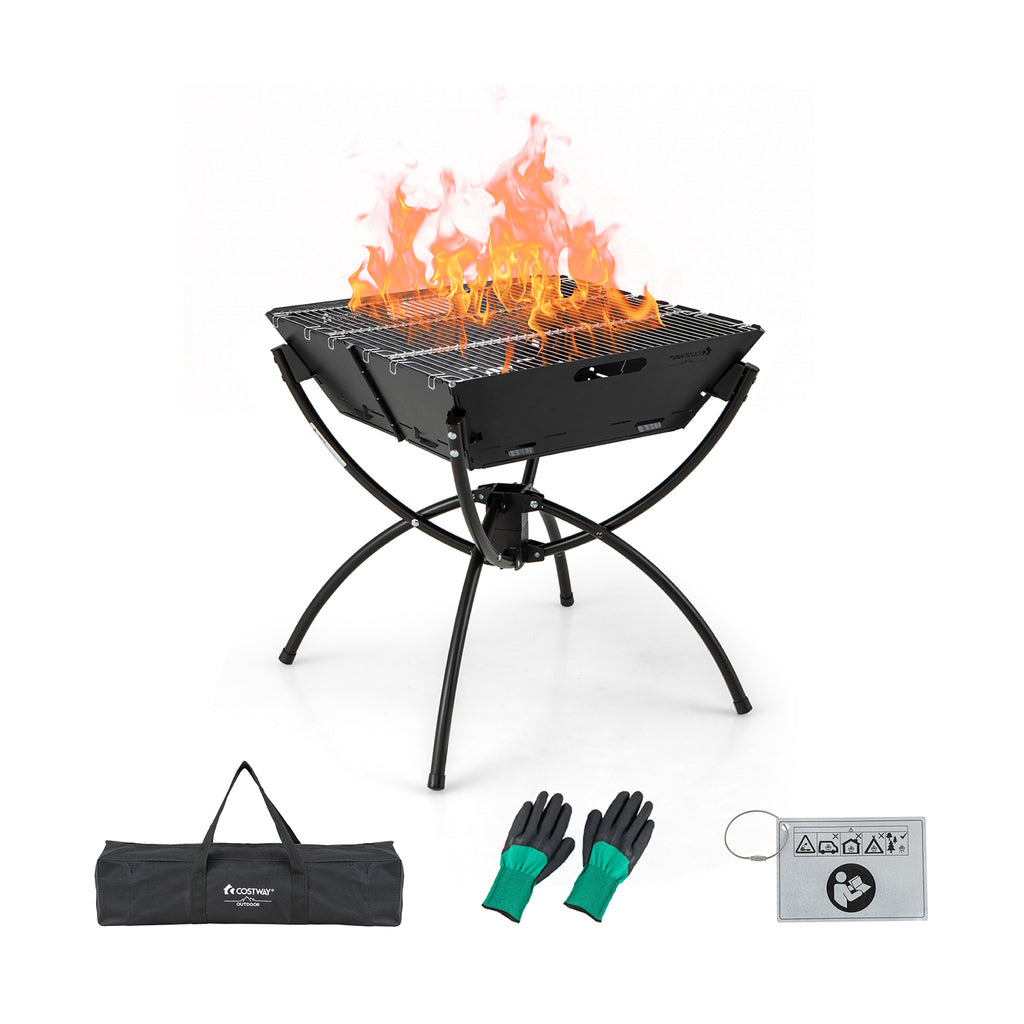 Camping Fire Pit Cooking Grills with Carrying Bag and Gloves-Coffee
