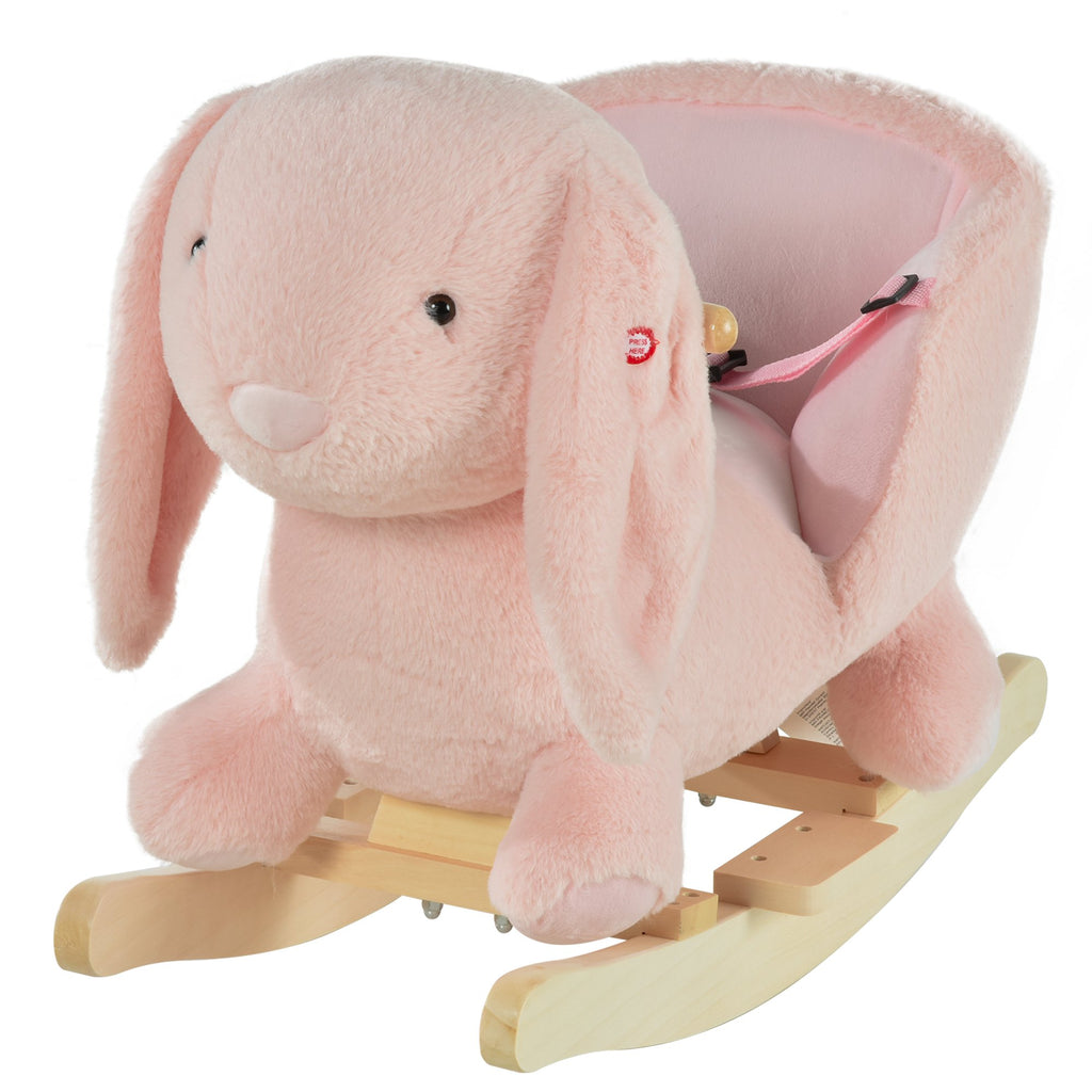 HOMCOM Toddlers Rabbit Plush Rocking Ride On w/ Sound Pink