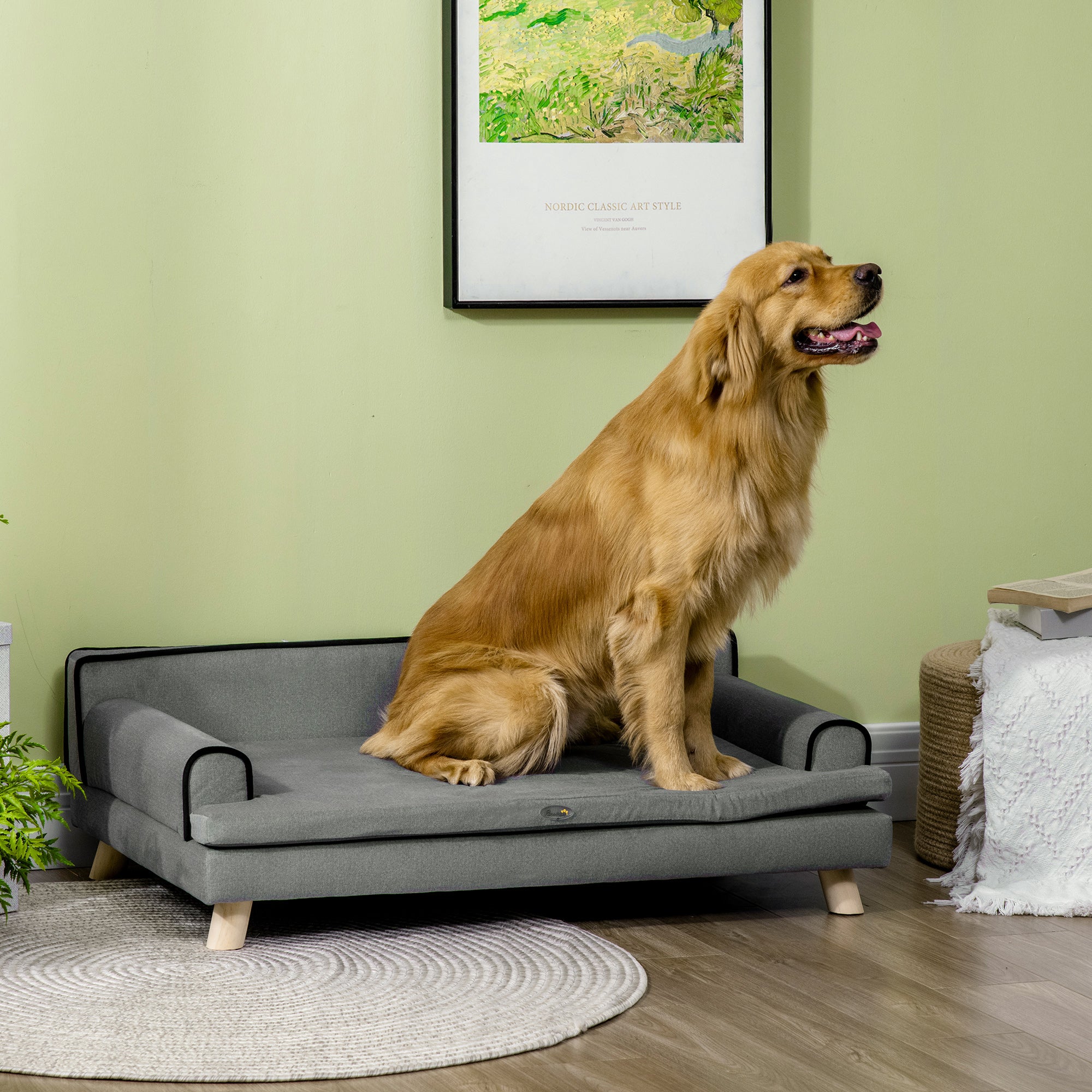 PawHut Dog Sofa with Legs Water-resistant Fabric Pet Chair Bed for Large Medium Dogs Grey 100 x 62 x 32 cm