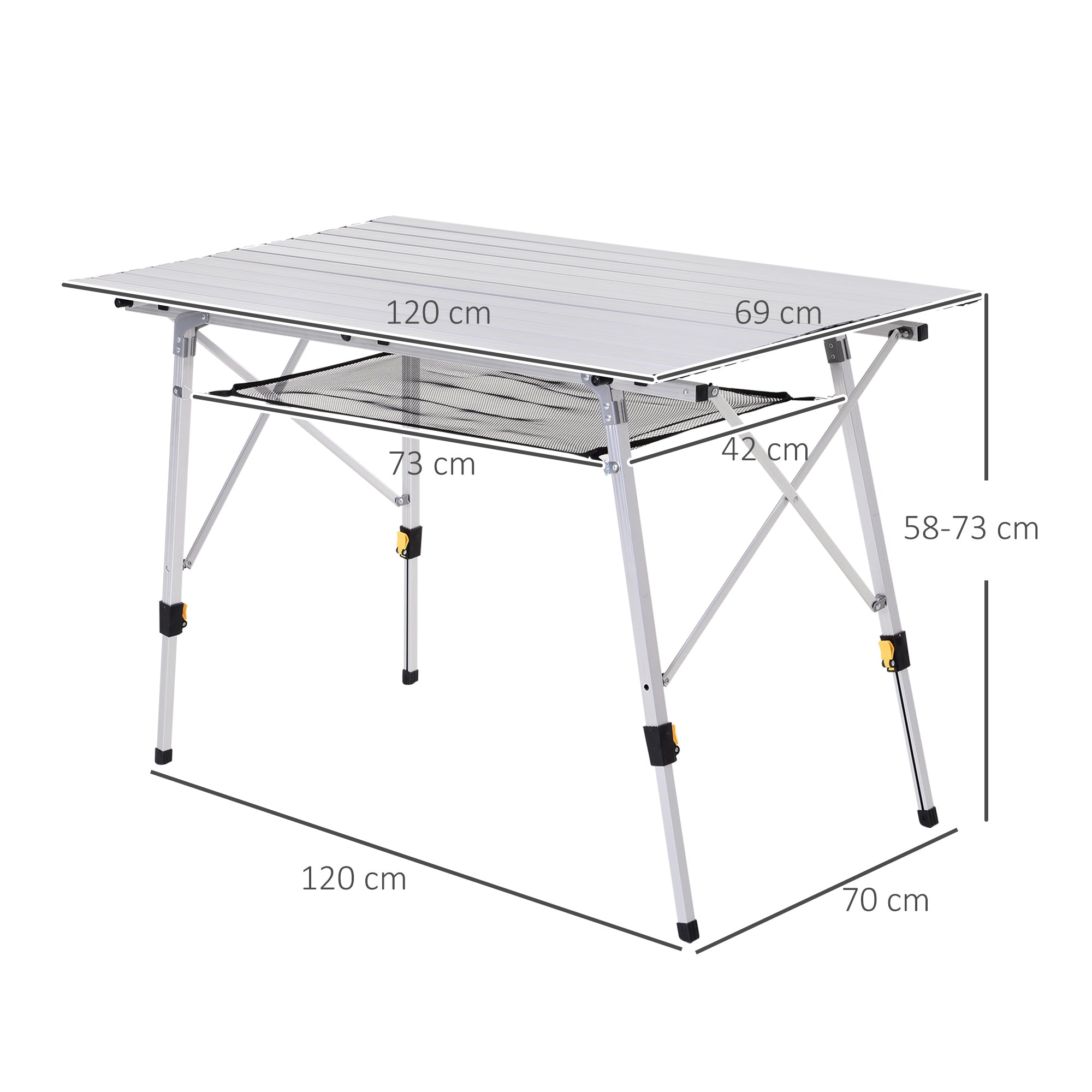 Outsunny 4FT Folding Aluminium Picnic Table Portable Camping BBQ Table Roll Up Top Mesh Layer Rack with Carrying Bag