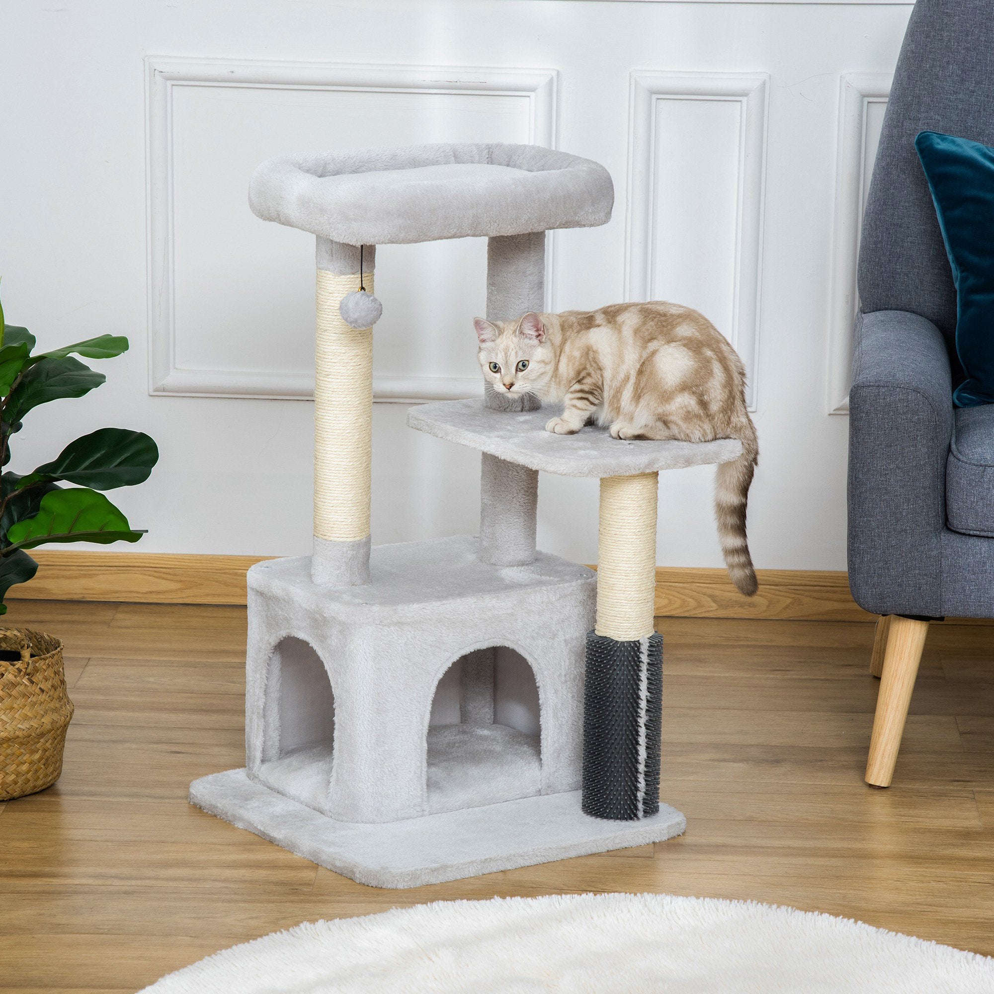 PawHut Cat Tree Tower Climbing Activity Center Kitten Furniture with Sisal Post Scratching Massage Toy 48 x 48 x 80cm Light Grey - Inspirely