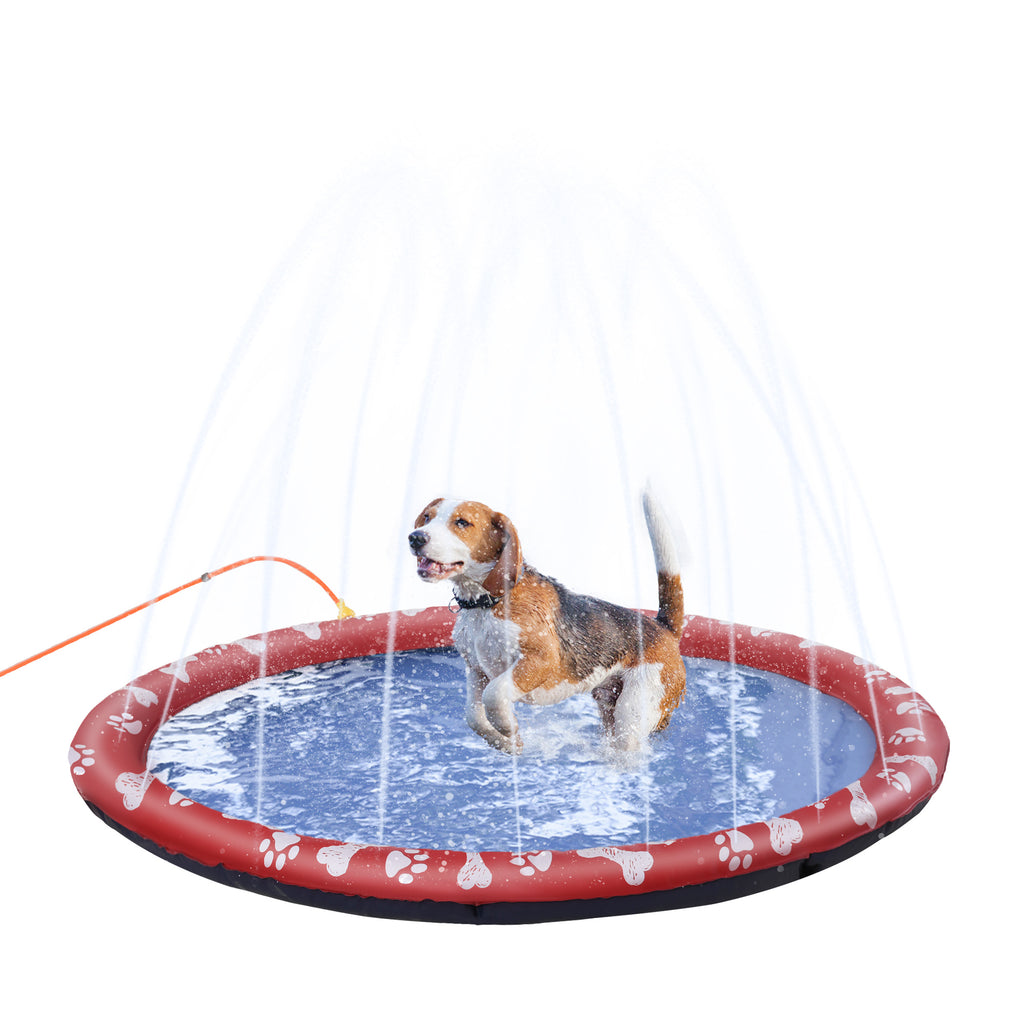 PawHut 150cm Splash Pad Sprinkler for Pets Dog Bath Pool Water Game Mat Toy Non-slip Outdoor Backyard Red - Inspirely