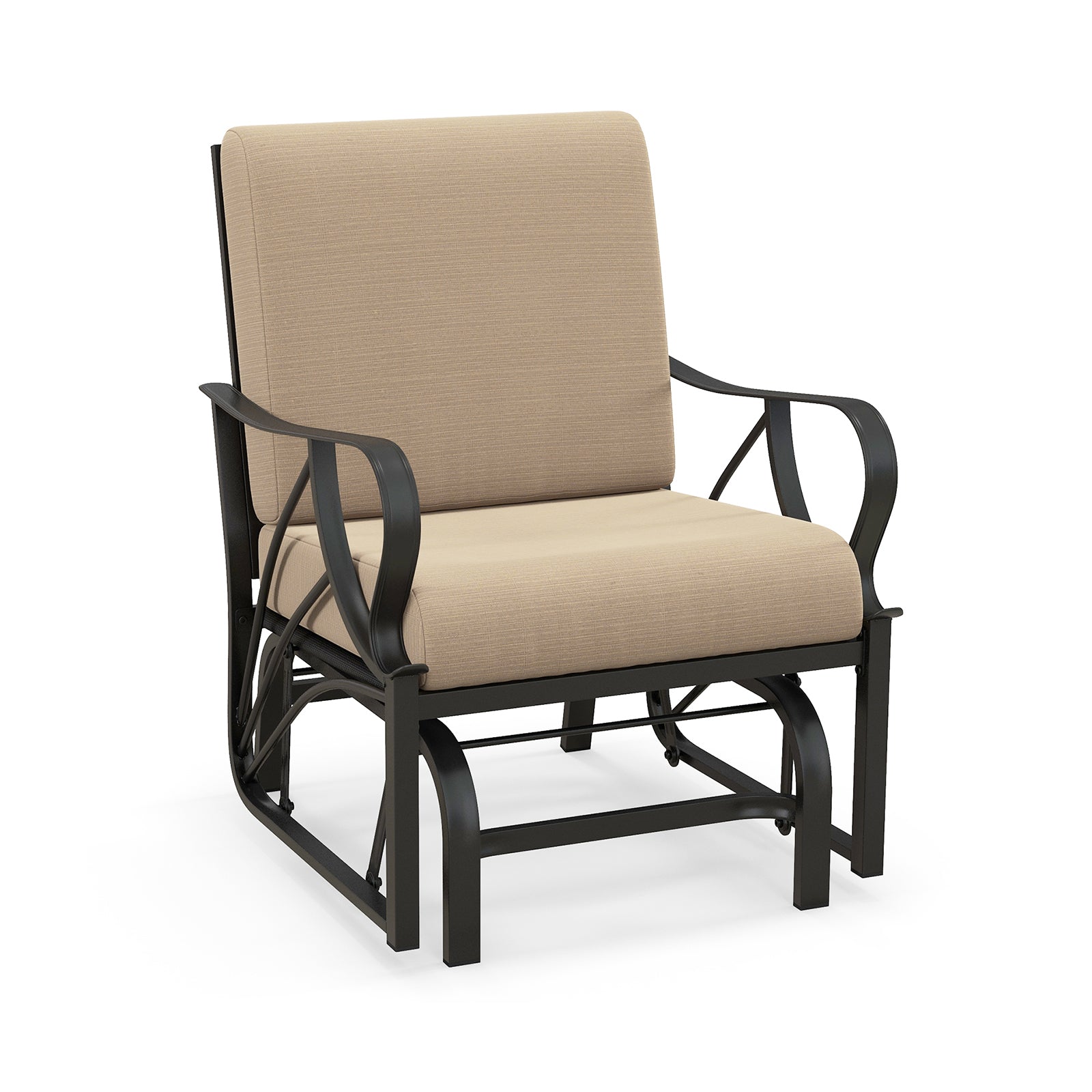 Metal Frame Outdoor Indoor Gliding Armchair with Cushion-Brown