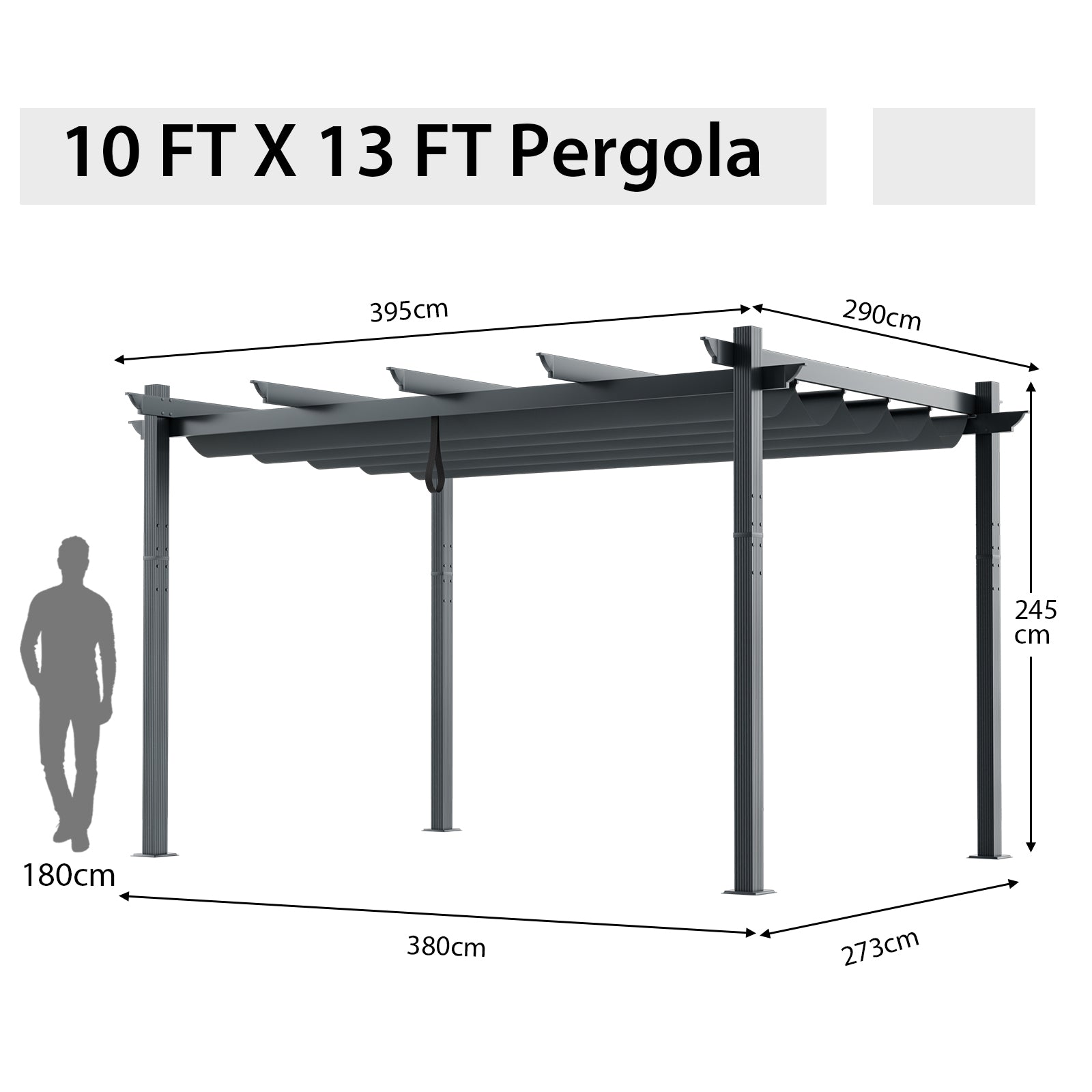 3 x 4 M Outdoor Retractable Pergola with Sun Shade Canopy-Grey