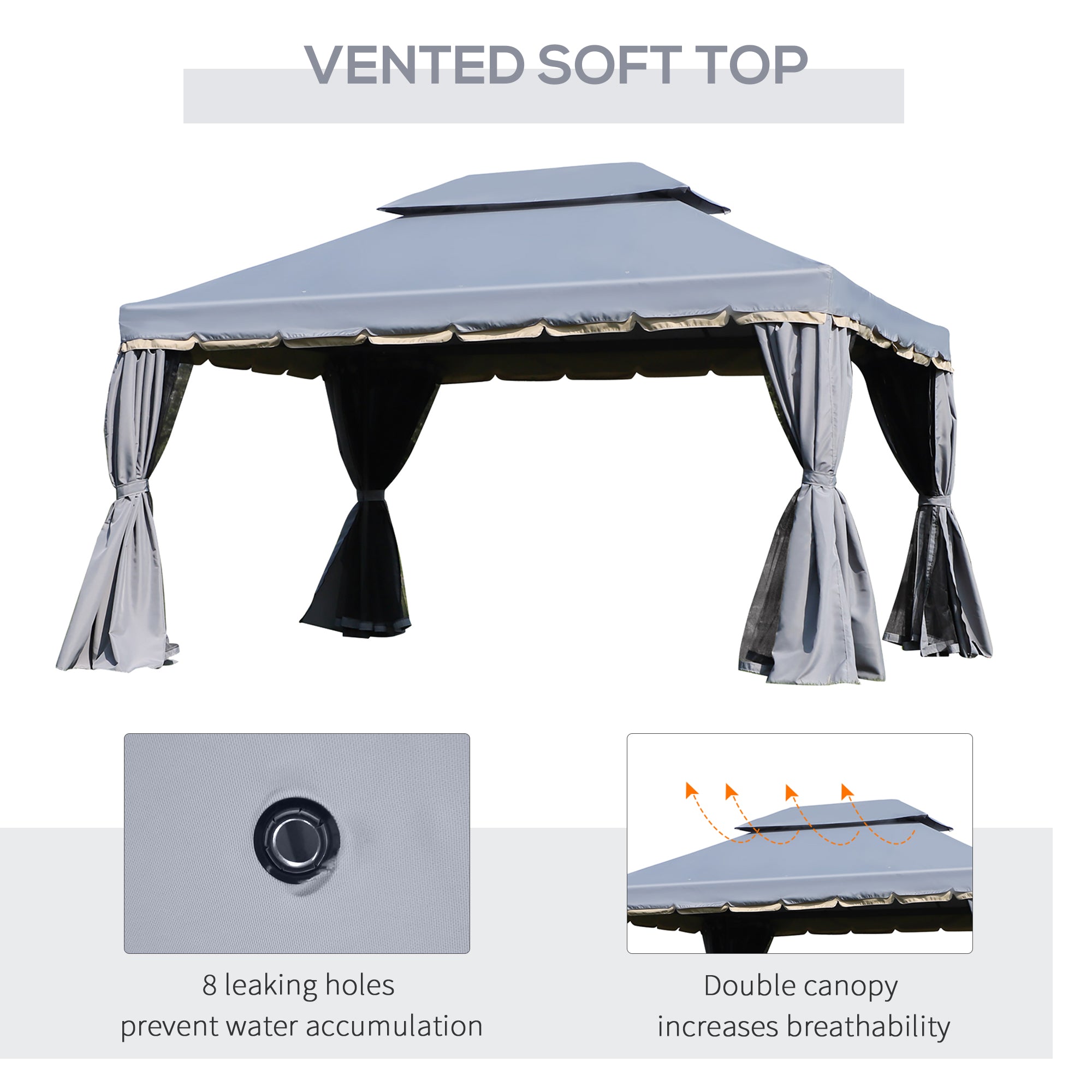 Outsunny 3 x 4m Aluminium Alloy Gazebo Marquee Canopy Pavilion Patio Garden Party Tent Shelter with Nets and Sidewalls - Grey - Inspirely