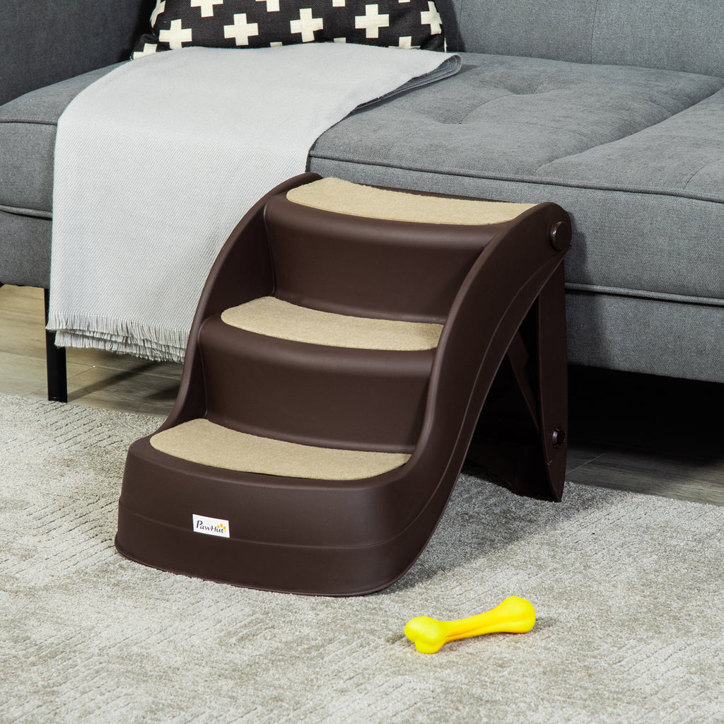 PawHut Foldable Pet Stairs Portable Dog Steps 3-Step Design with Non-slip Mats for High Beds, Sofas, 49 x 38 x 38 cm, Brown - Inspirely