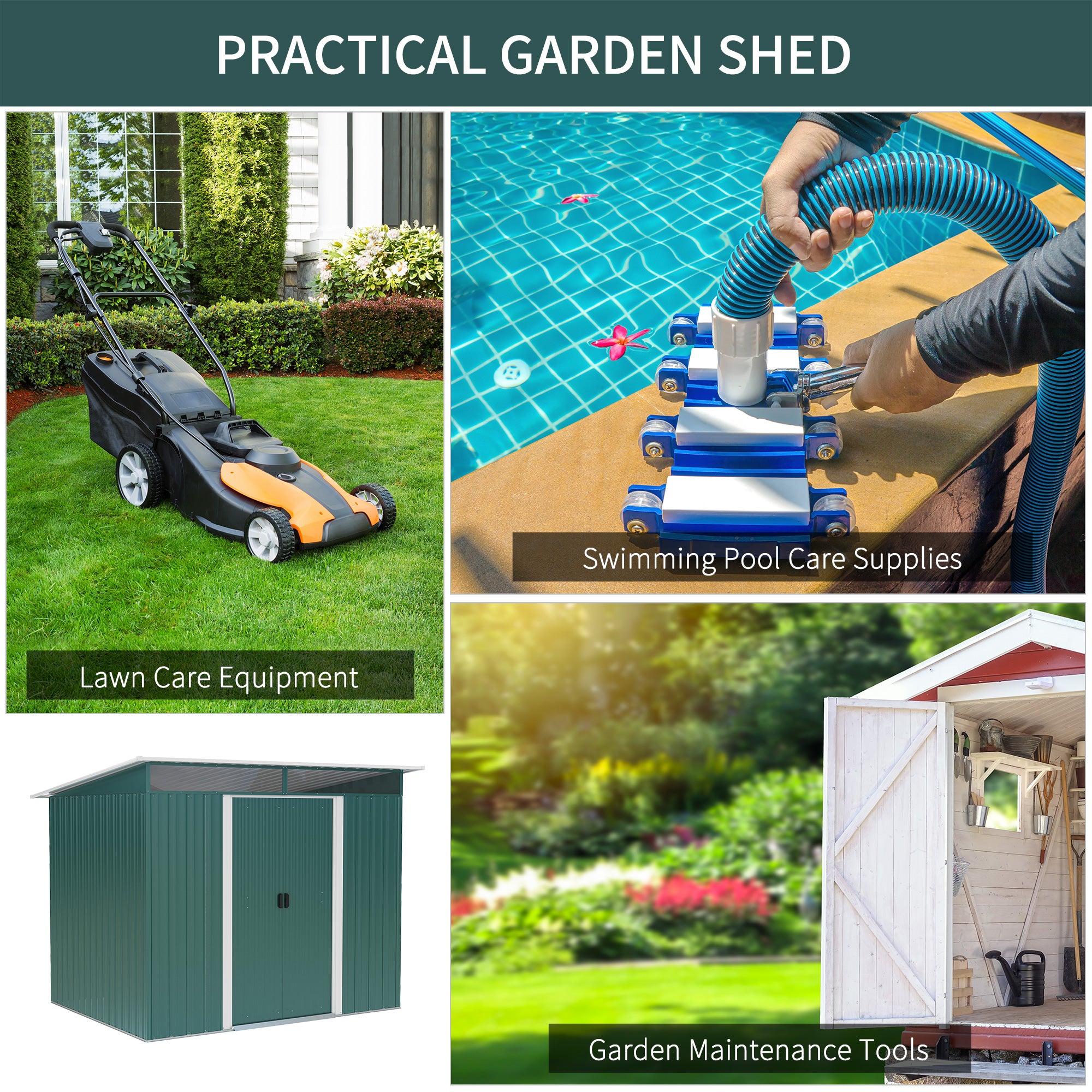 Outsunny Pent Roofed Metal Garden Shed House Hut Gardening Tool Storage w/ Ventilation 260L x 194W x 200H cm - Inspirely