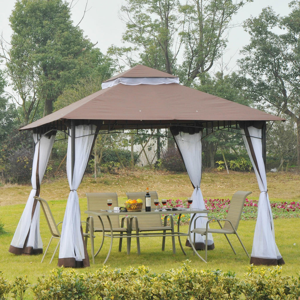 Outsunny 3 x 3 m Garden Metal Gazebo Square Outdoor Party Wedding Canopy Shelter w/Mesh, Brown - Inspirely