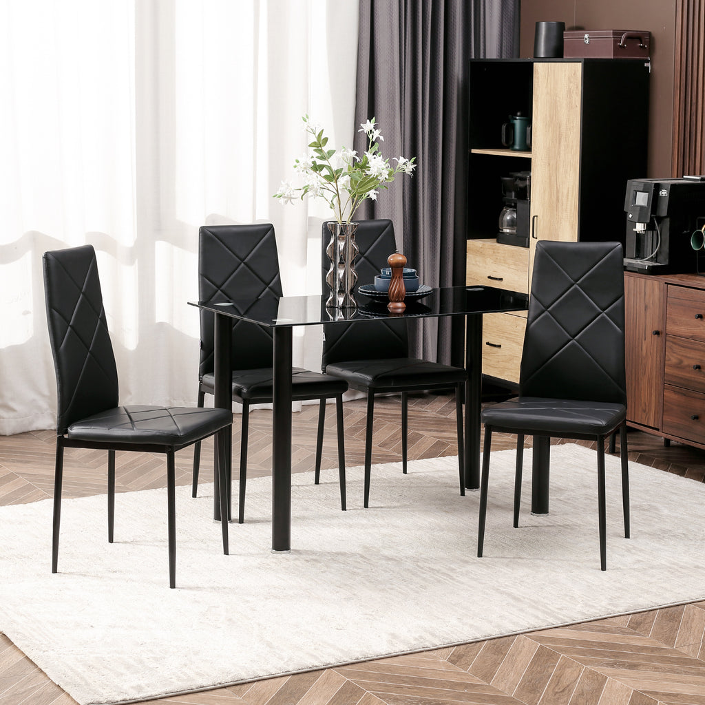 Modern Dining Table Set for 4, Space-Saving 5 Pieces Kitchen Table Set with Rectangle Table and Steel Frame, Black