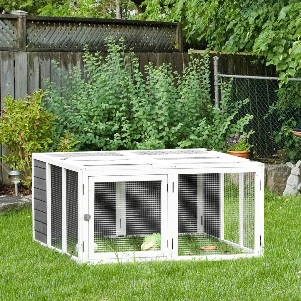 PawHut Rabbit Hutch Small Animal Guinea Pig House Ferret Bunny Cage Duck House Rabbit Hideaway Chinchilla Cage Outdoor Indoor with Openable Roof Grey - Inspirely