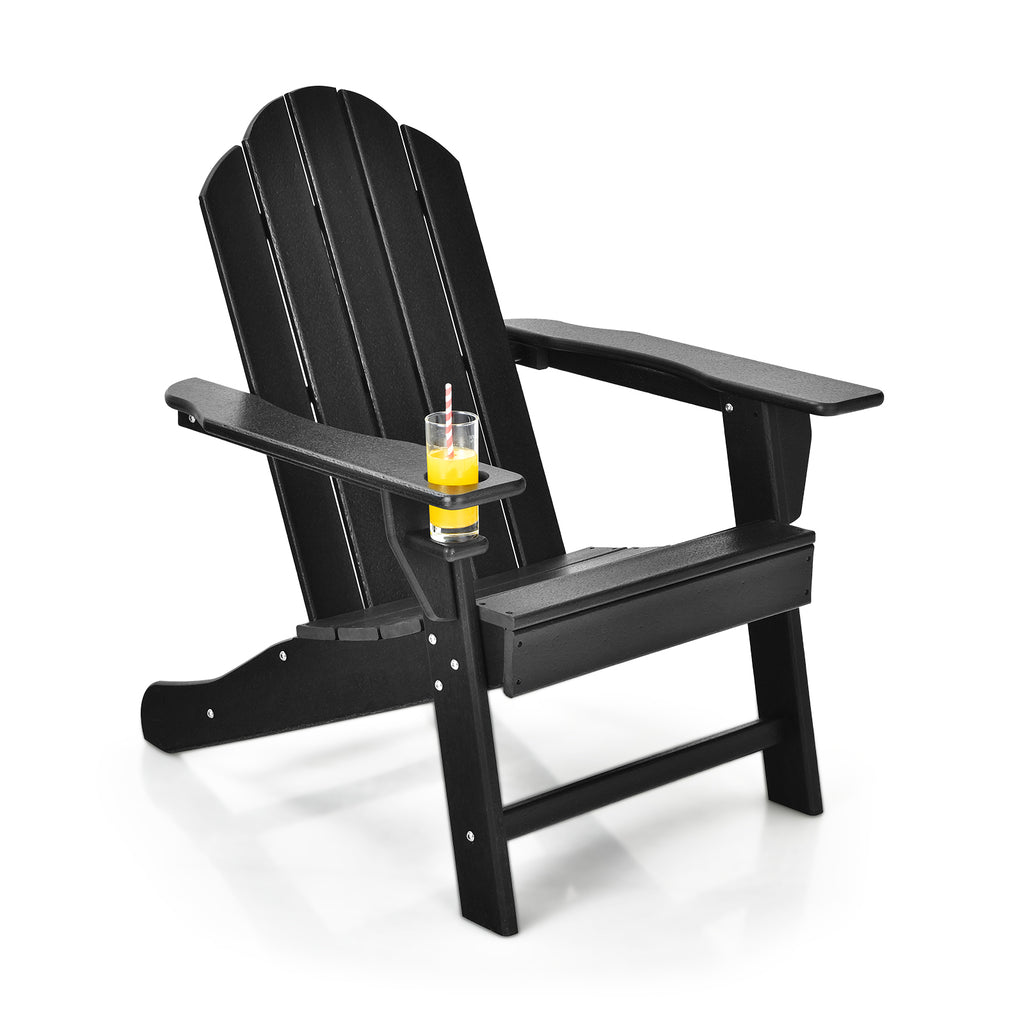 Ergonomic Outdoor Patio Sun Lounger with Built-in Cup Holder-Black