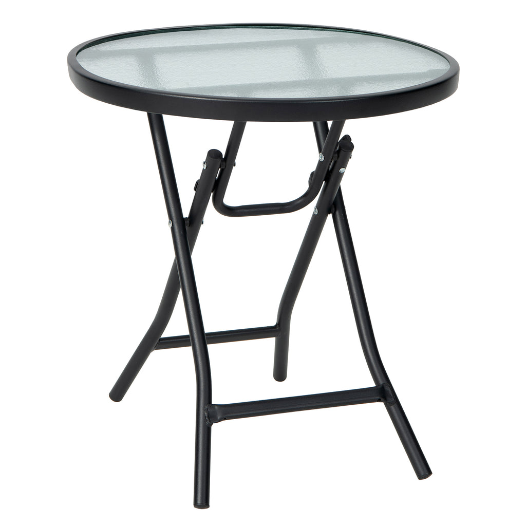 Folding Garden Side Table with Tempered Glass for Balcony Backyard 